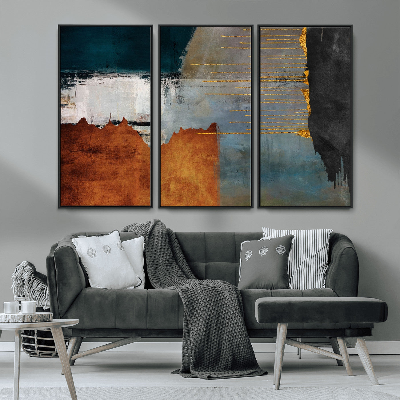 MGV-FC-48X32-3P - Modern Abstract Canvas Art Canvas Print - Framed and Ready to Hang Artwork for Contemporary Living Room or Office Decor