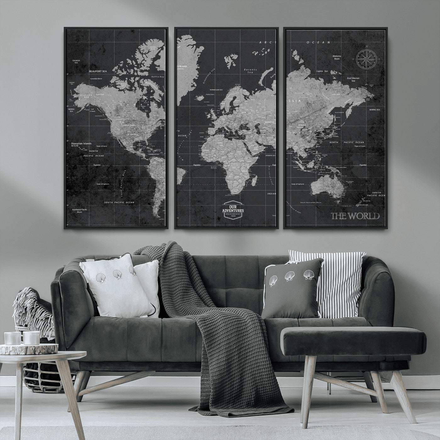 MGV-FC-48X32-3P - Push Pin World Map Canvas Print – Framed Wall Art for Couples to Track Their Travels – Anniversary