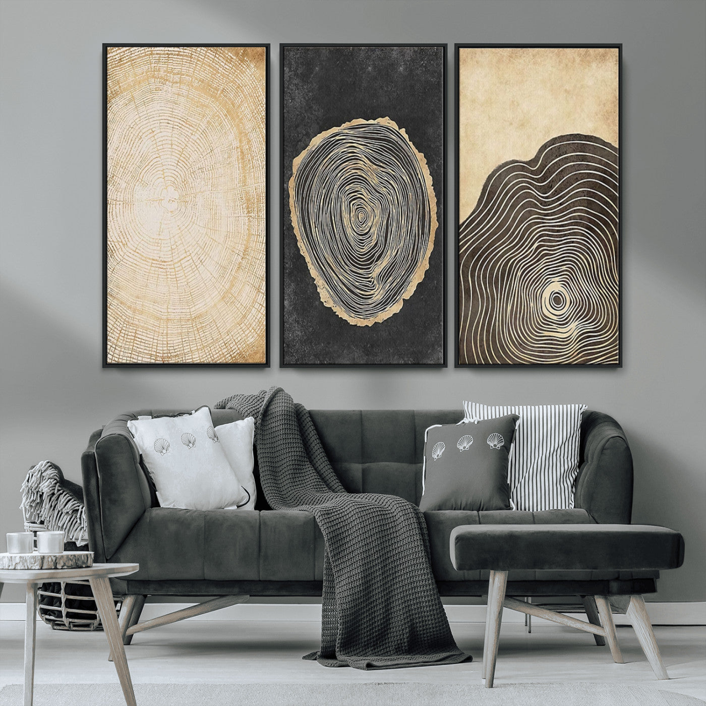 MGV-FC-48X32-3P - Tree Rings Canvas Wall Art Print – Minimalist Natural History in Modern Decor - Minimalist Boho Wall
