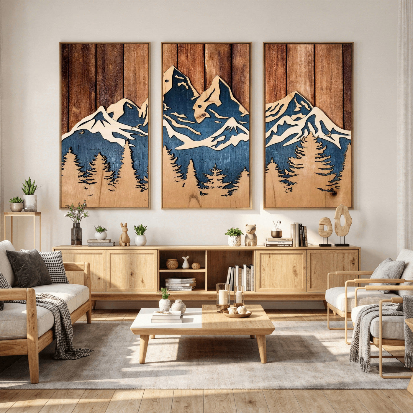 41330-MGV-CV-36X24 - Rustic Wood Style Mountain Wall Art, Nature Forest Canvas Print, Wooden Textured Mountain Artwork Print