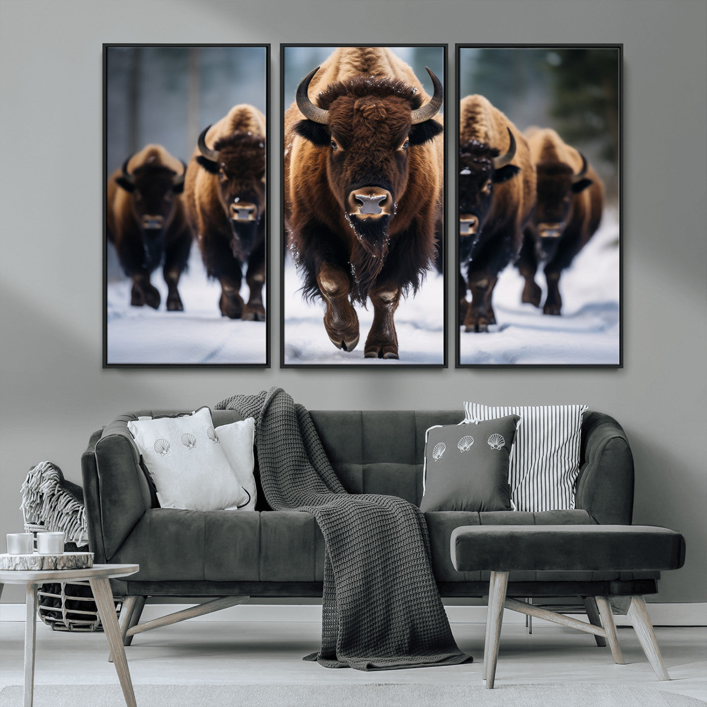 MGV-FC-48X32-3P - Buffalo Wall Art Canvas Print, American Bison Herd Wall Art Canvas Print - Bison Canvas Print