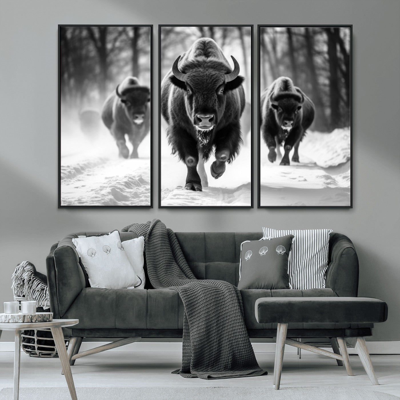 MGV-FC-48X32-3P - Buffalo Wall Art Canvas Print, Bison Family Wall Art Canvas Print