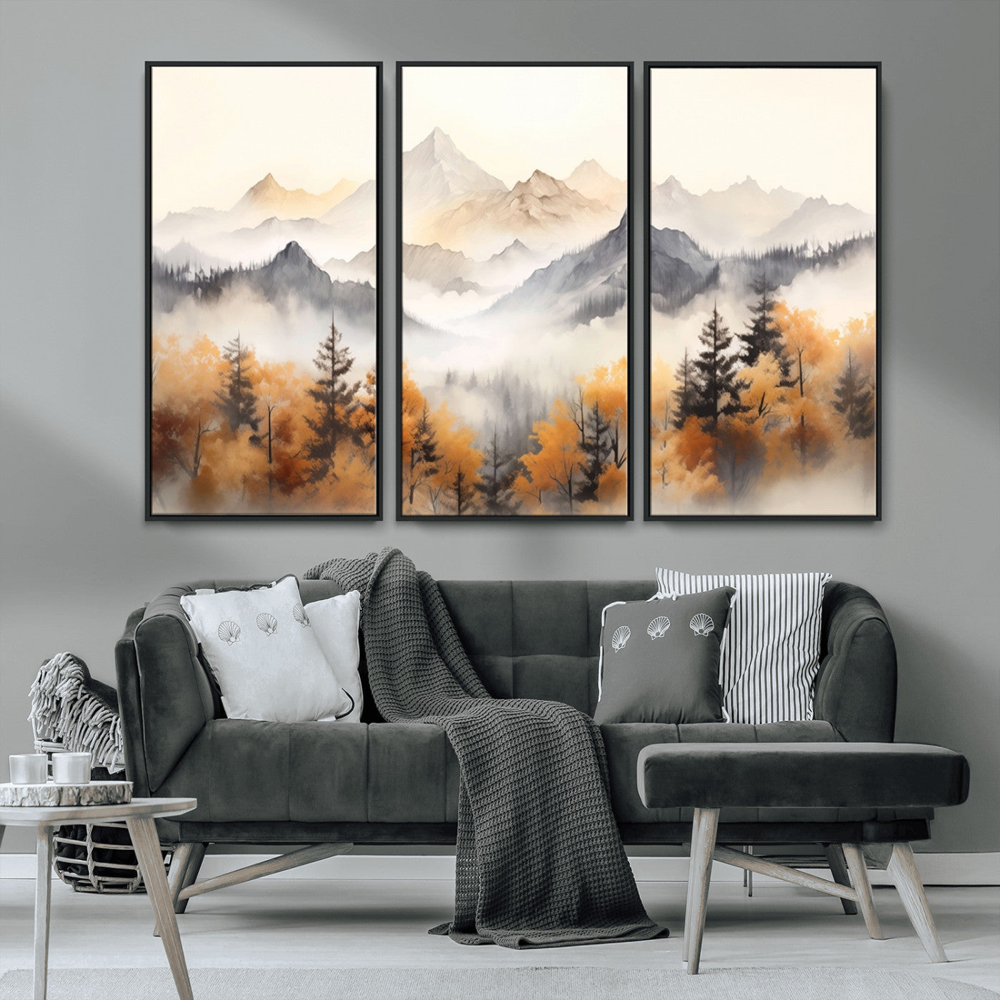 MGV-FC-48X32-3P - Abstract Mountain Wall Art | Misty Mountain Forest and Mountains Canvas Print for Living Room,
