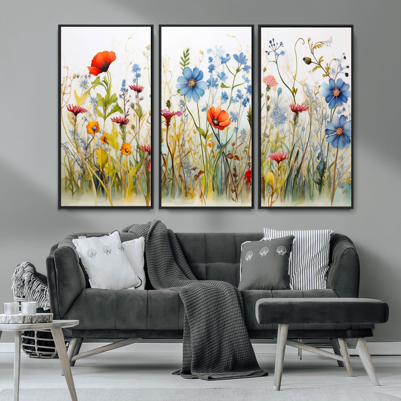 MGV-FC-48X32-3P - Colorful Wildflower Canvas Wall Art - Vibrant Floral Botanical Print, Bright Nature Decor for Living