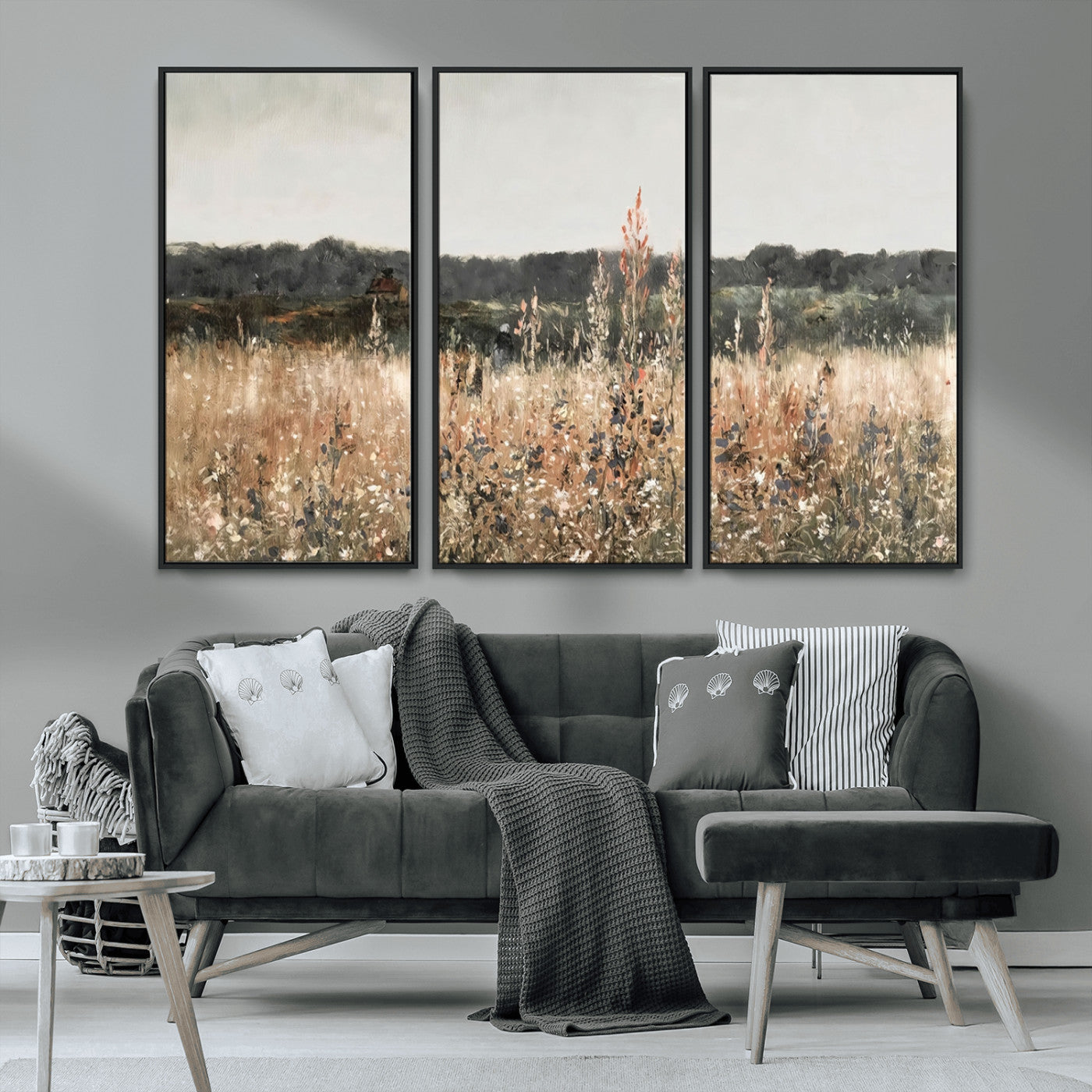 MGV-FC-48X32-3P - Abstract Wildflower Art Field Landscape Oil Painting Print, Country Field Wall Art - Framed Ready to Hang