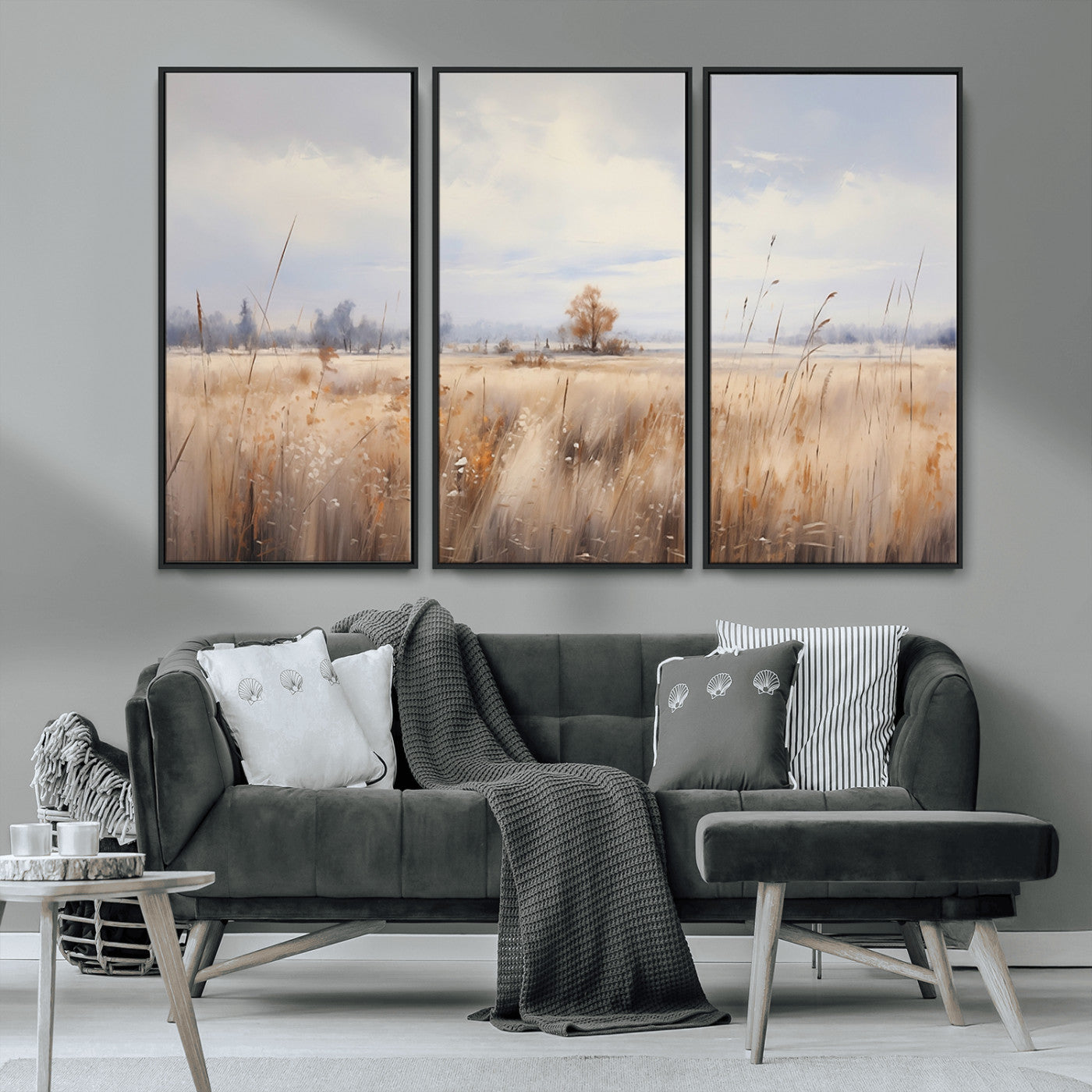 MGV-FC-48X32-3P - Golden Fields Wall Art Print Canvas – Serene Landscape of Nature’s Tranquility in Minimalist for
