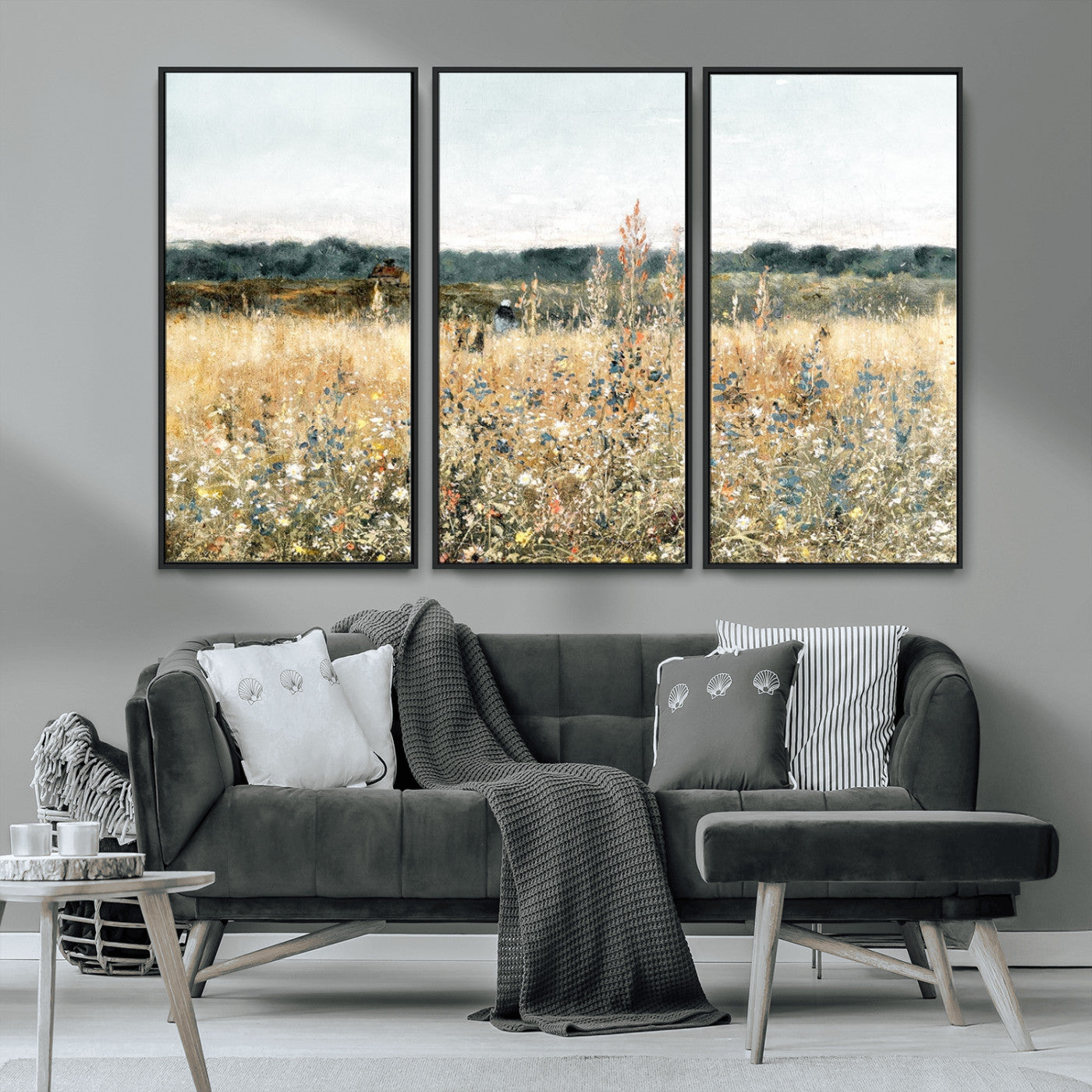 MGV-FC-48X32-3P - Wildflower Field Wall Art Canvas | Nature-Inspired Landscape Canvas Print for Living Room or Office | Rustic Floral Decor