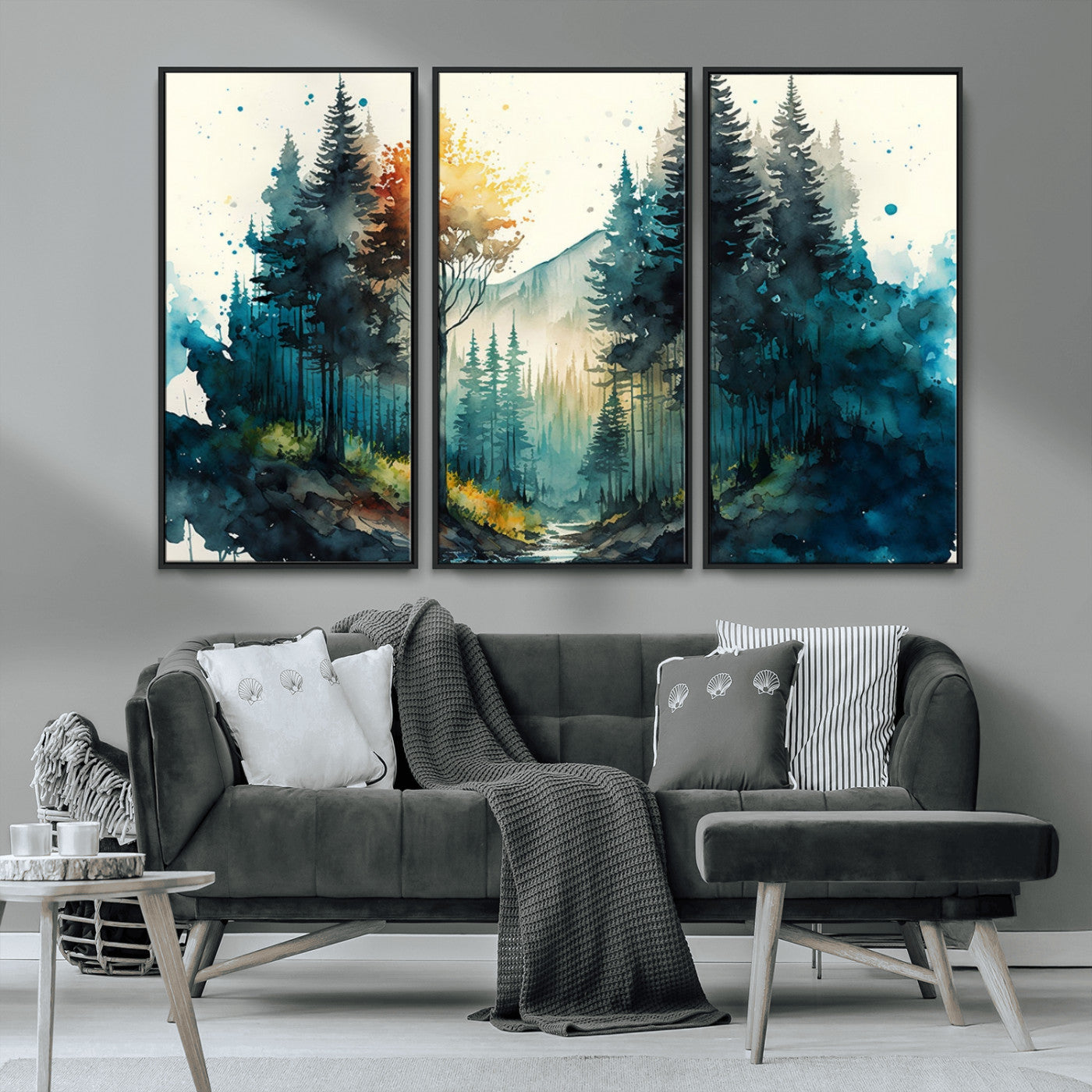 MGV-FC-48X32-3P - Watercolor Trees Forest Abstract Wall Art Canvas Print