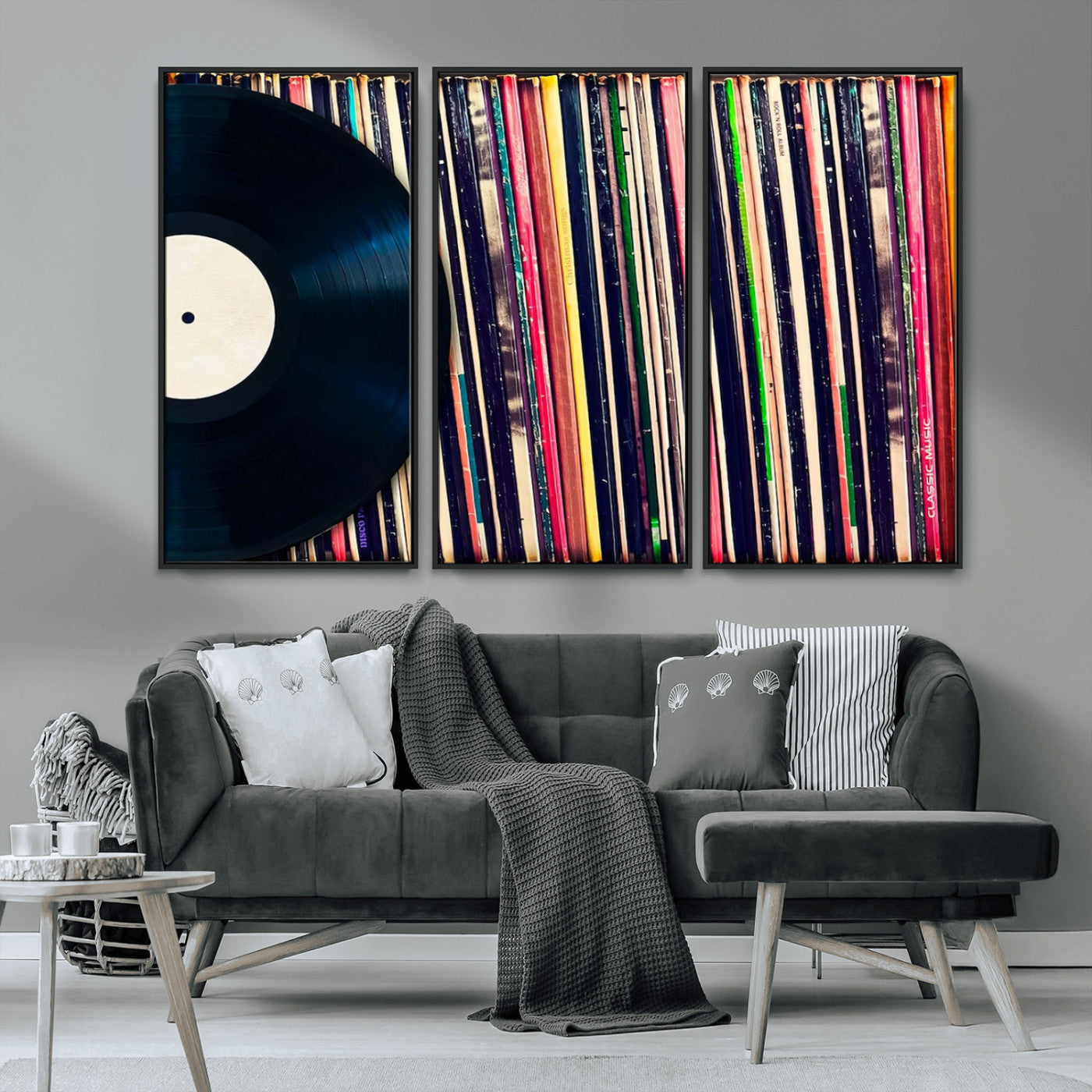 MGV-FC-48X32-3P - Vinyl Record and Album Collection Canvas Wall Art - Retro Music Decor for Living Room, Vintage Vinyl Lover’s Set