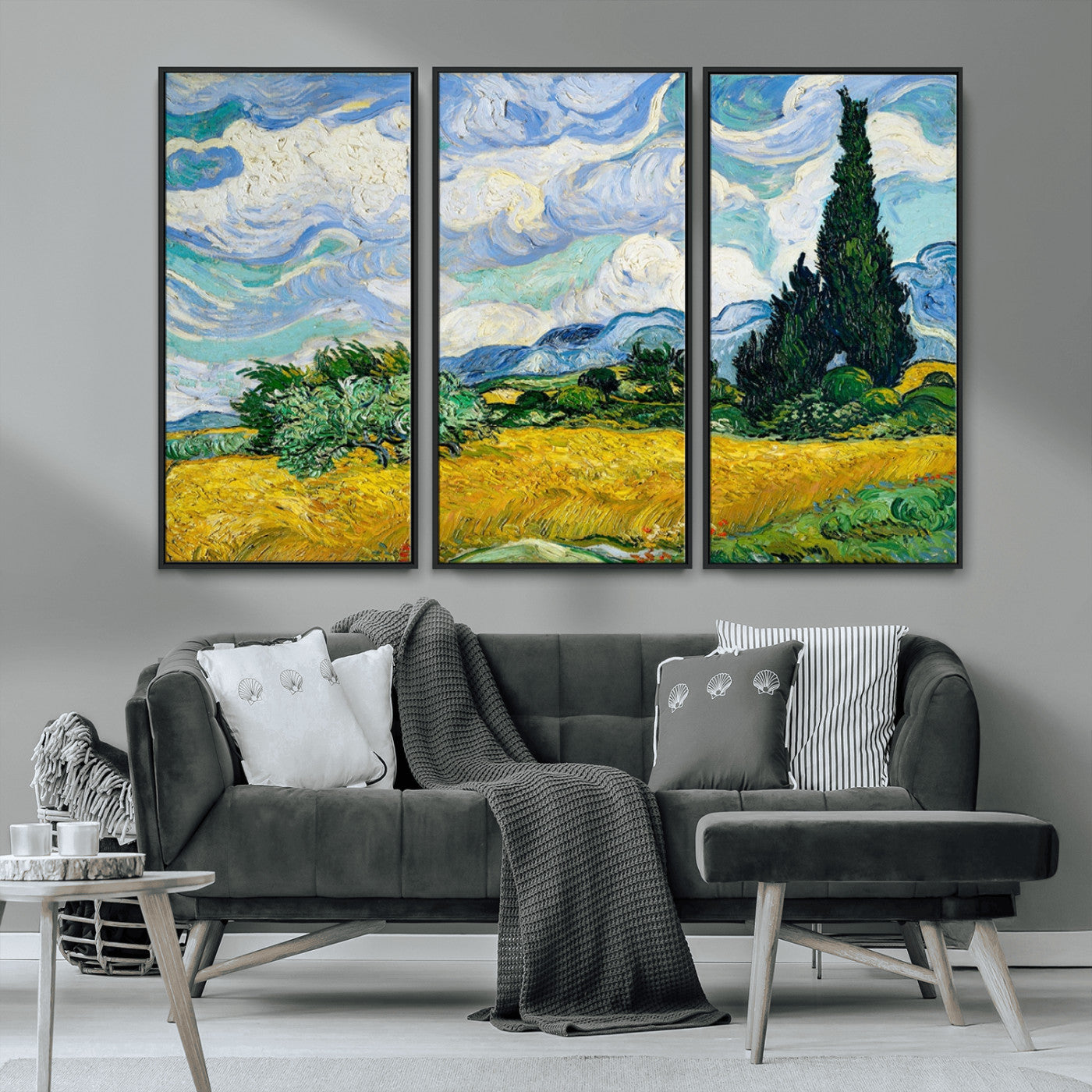 MGV-FC-48X32-3P - Wheatfield With Cypresses By Van Gogh Painting Wall Art Canvas Print