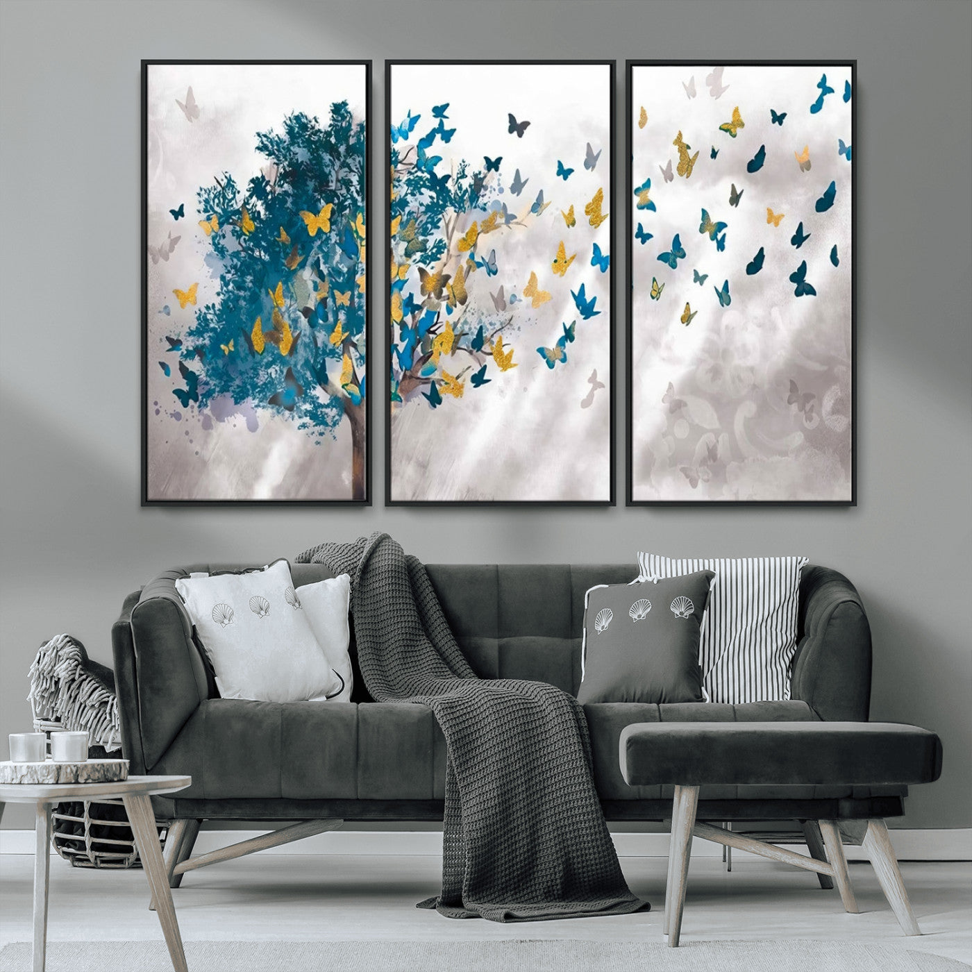 MGV-FC-48X32-3P - Tree Butterfly Abstract Tree and Butterfly Wall Art Canvas Print