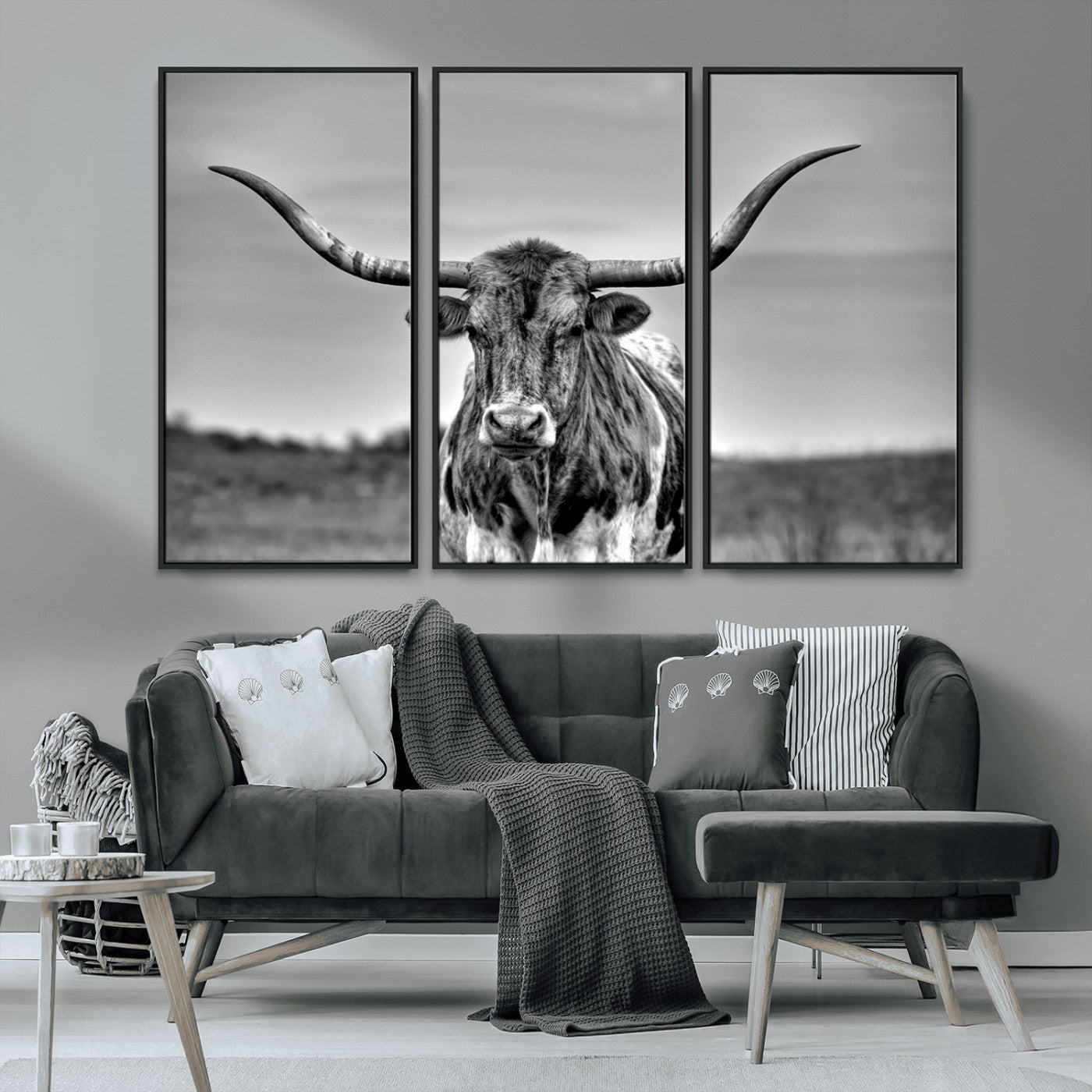 MGV-FC-48X32-3P - Texas Longhorn Cpw Wall Art, Texas Longhorn Canvas, Cattle Canvas Print