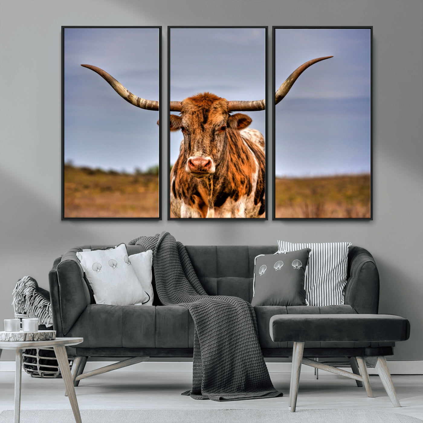 -Texas Longhorn Wall Art Print, Framed Longhorn Cow Wall Art