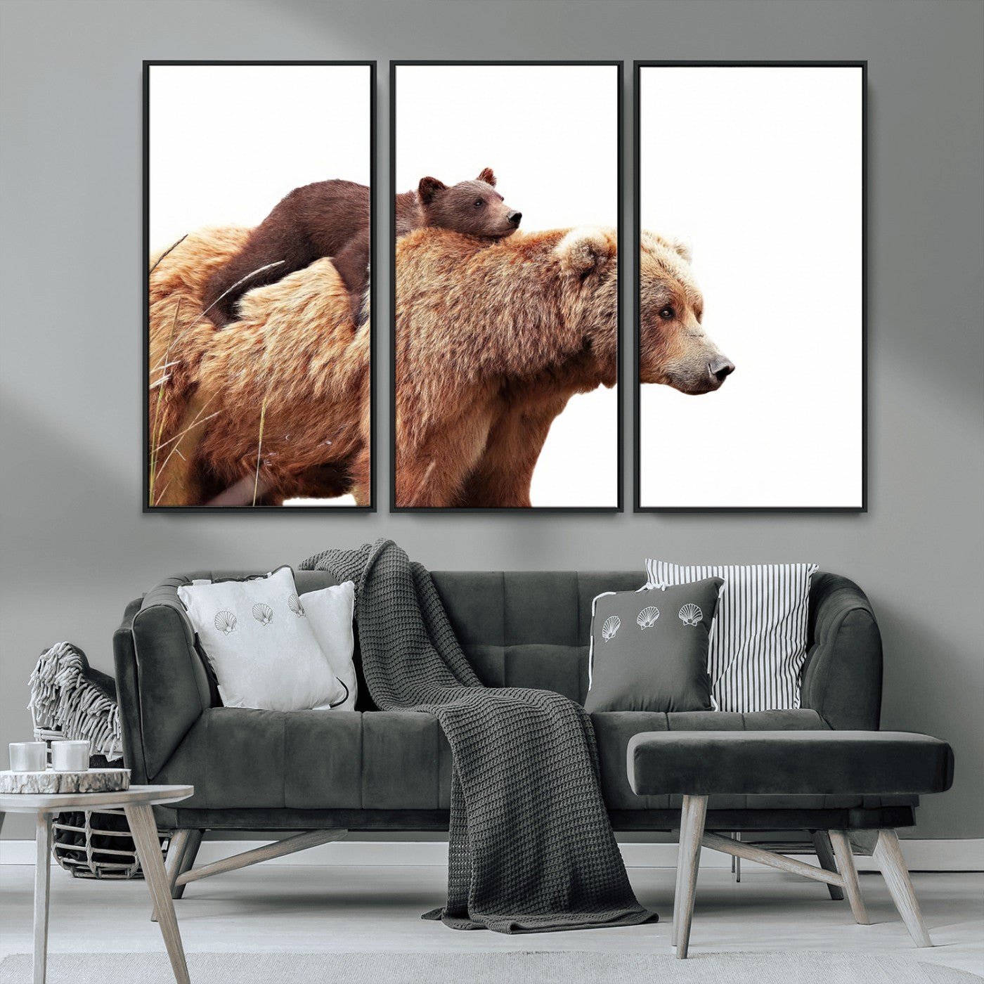 MGV-FC-48X32-3P - Mother and Baby Bear Canvas Wall Art - Adorable Wildlife Animal Print, Cozy Rustic Decor for Living Room,