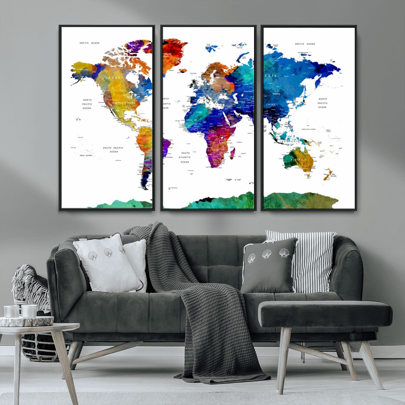 -Push Pin World Map Canvas Print – Framed Wall Art for Couples to Track Their Travels – Anniversary