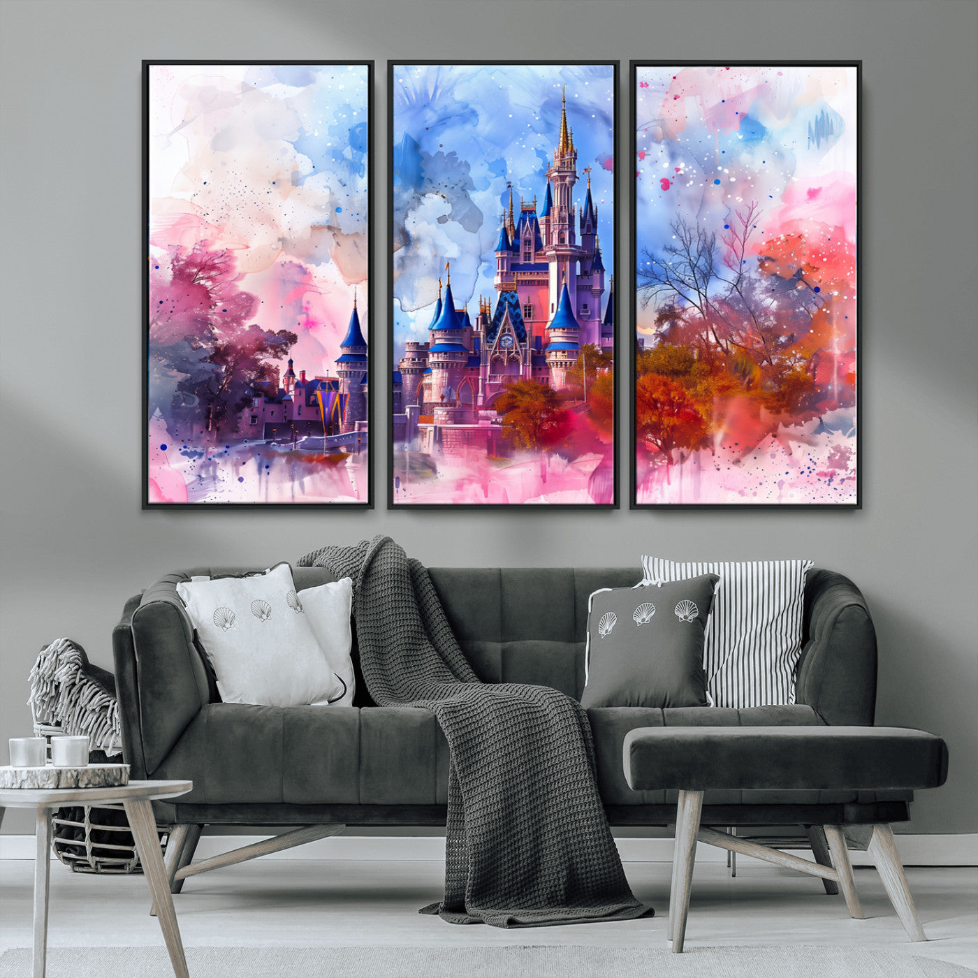 MGV-FC-48X32-3P - Disney Wall Art: Dreamy Watercolor Cinderella Castle Canvas Print