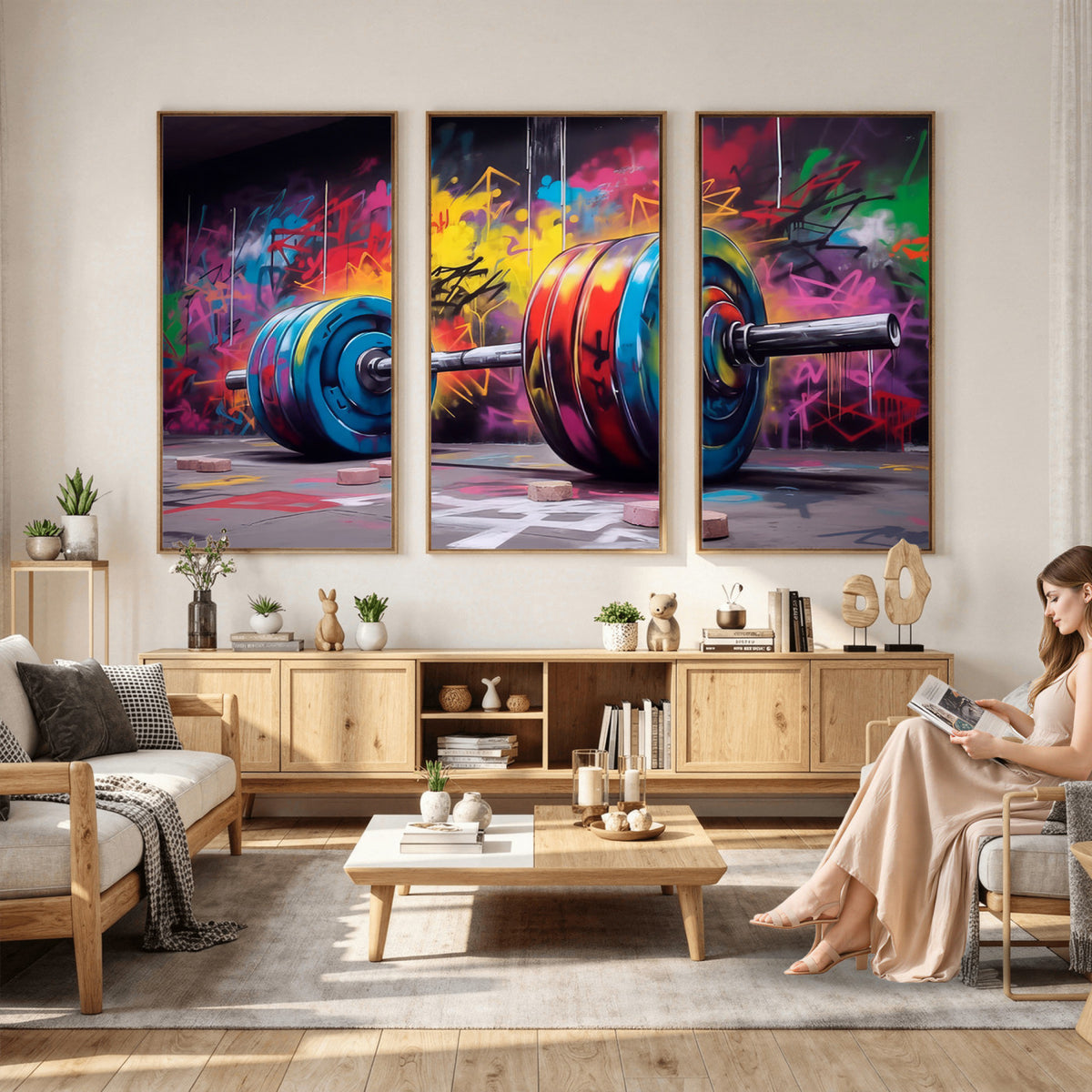 13549-MGV-CV-36X24 - Abstract Graffiti Barbell Canvas Wall Art | Urban Fitness Meets Bold Street Art