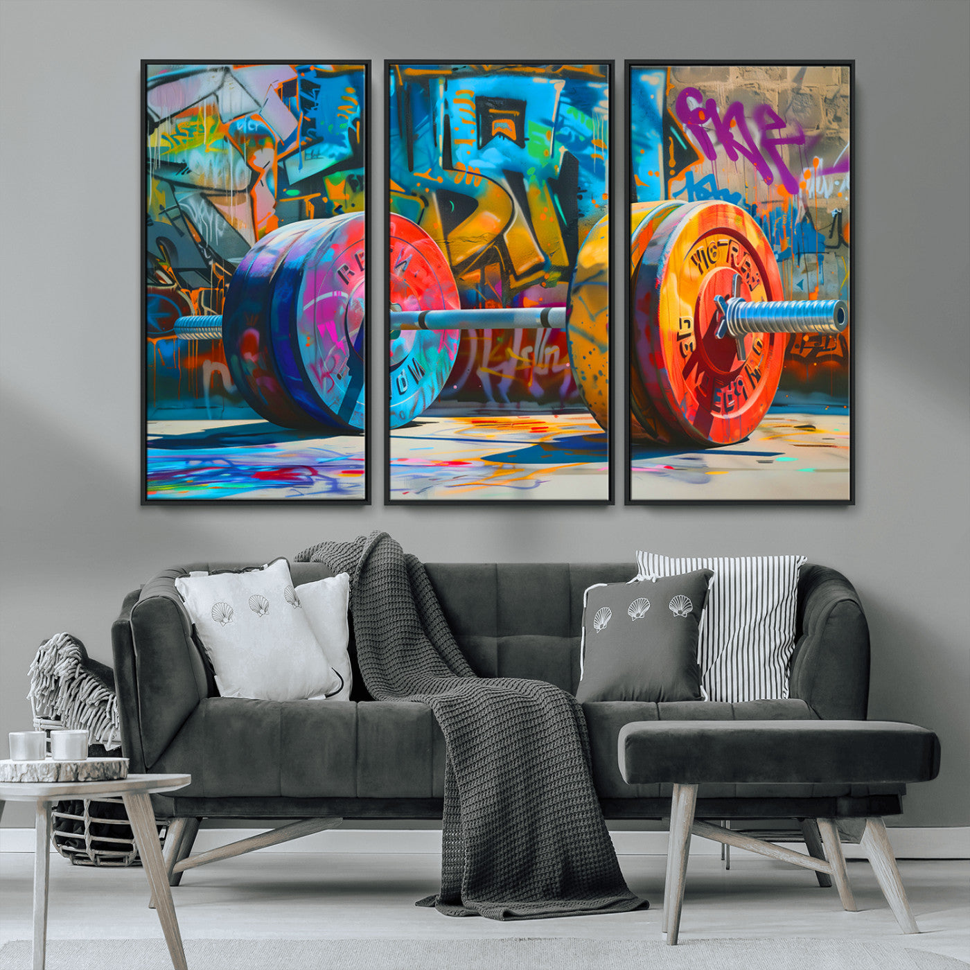 MGV-FC-48X32-3P - Fitness Gym Barbell Graffiti Wall Art Canvas Print