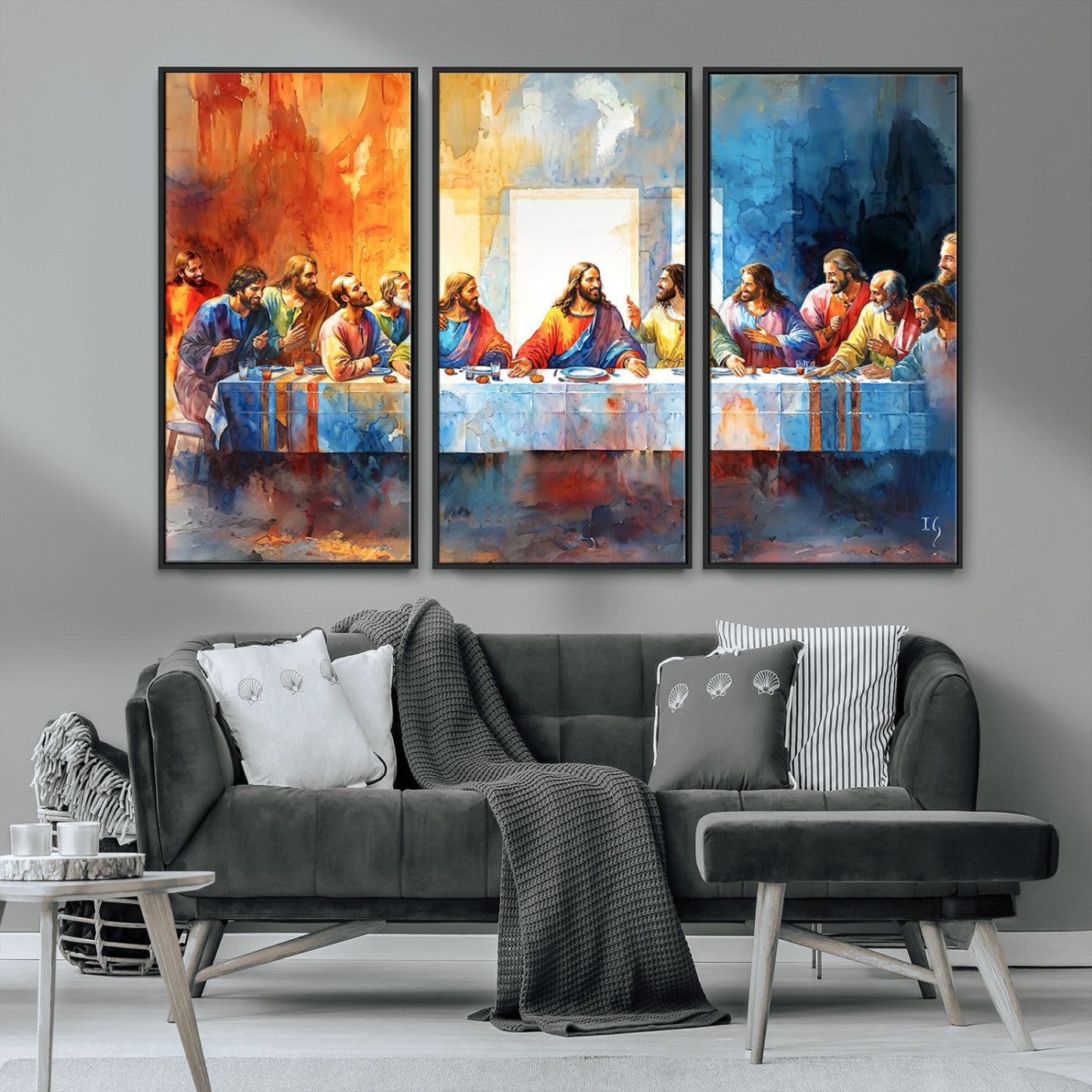 MGV-FC-48X32-3P - Abstract Waterolor The Last Supper Wall Art