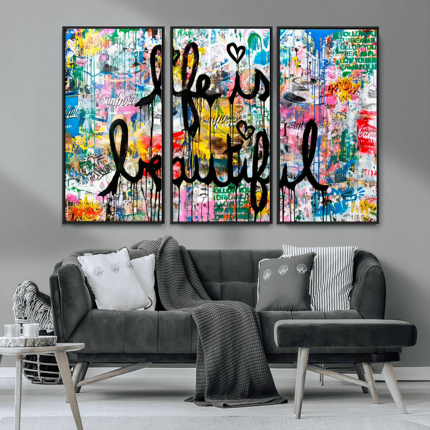MGV-FC-48X32-3P - Life Beautiful Wall Art Canvas Print | Graffiti Wall Art Canvas Print