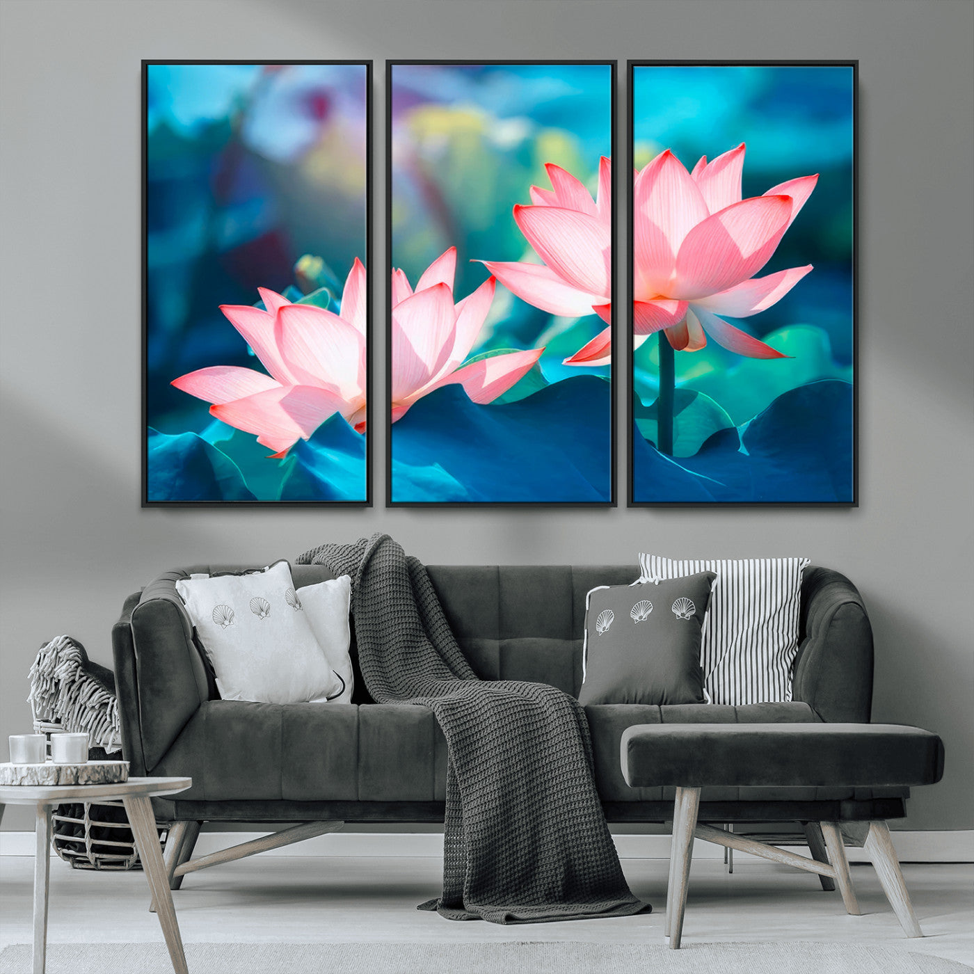 MGV-FC-48X32-3P - Pink Lotus Flower Canvas Wall Art | Vibrant Floral Wall Decor for Living Room, Office, or Bedroom | Large Botanical Art
