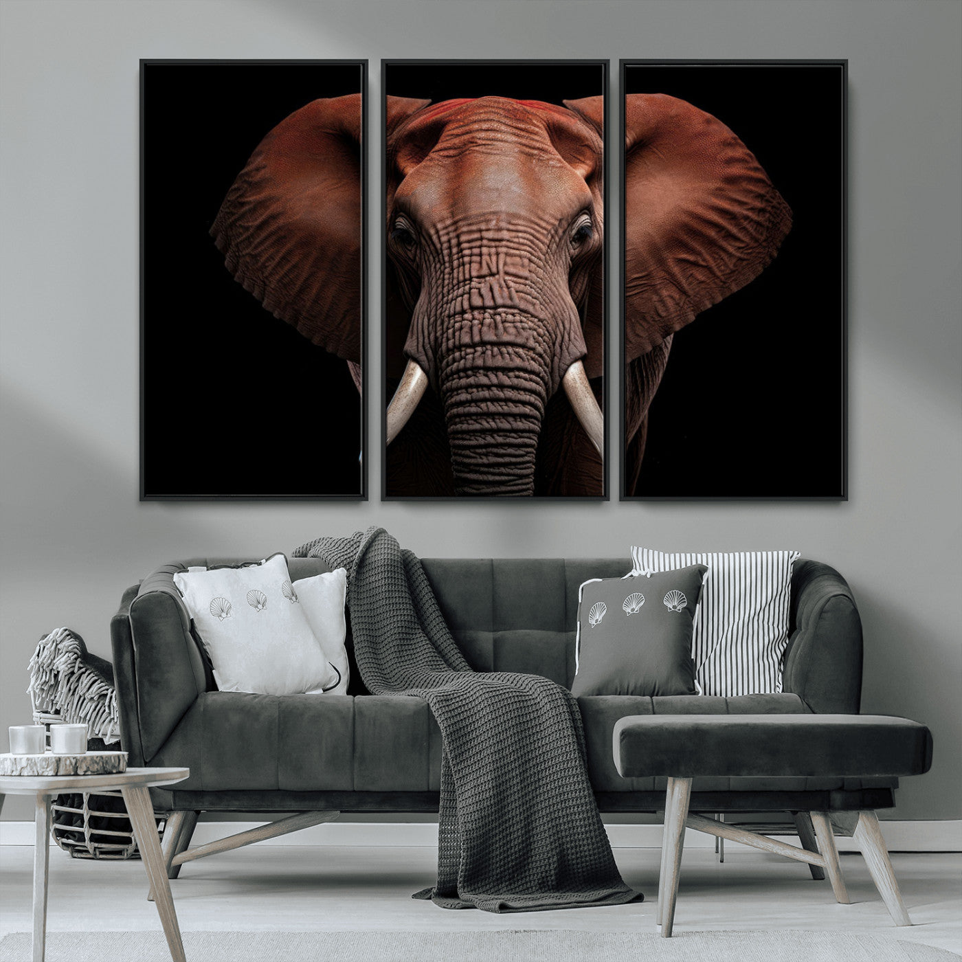 -Wild Elephant Wall Art Canvas Print, Africa Savannah Wild Animal Wall Decor Print