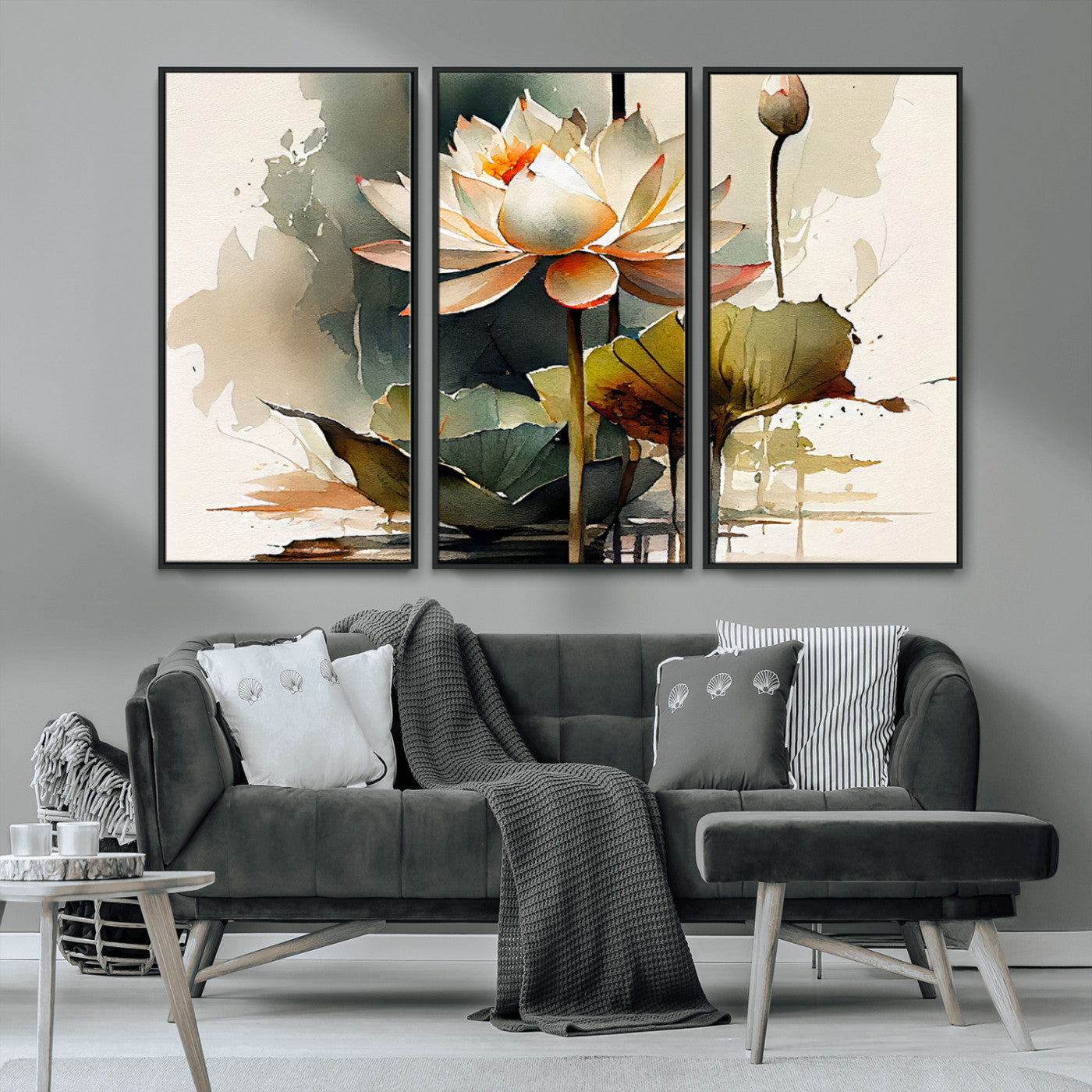 MGV-FC-48X32-3P - Lotus Flower Watercolor Canvas Print – A Symbol of Serenity and Growth, Captured in Soft Watercolors – Contemporary Wall Art for Tranquil Spaces