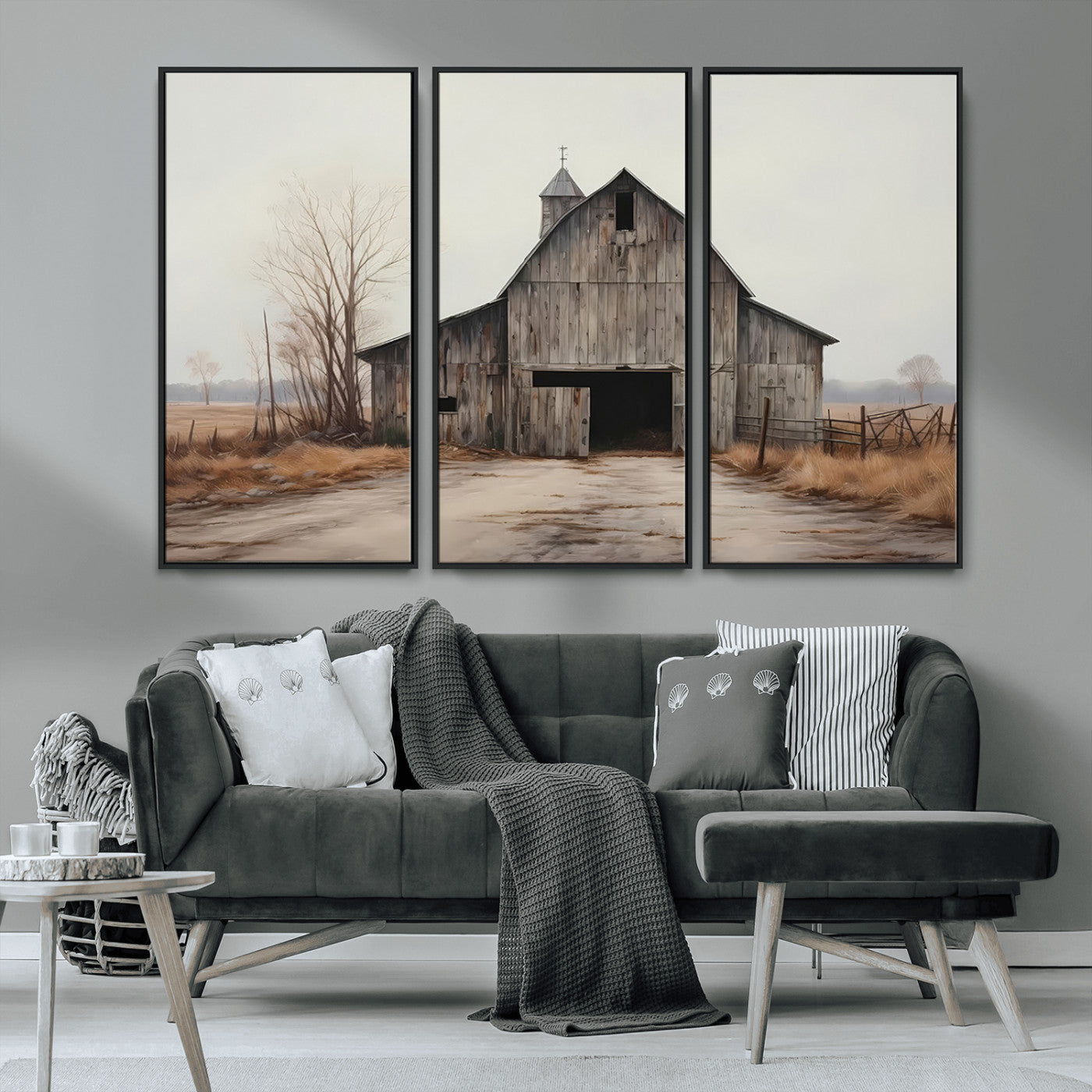 MGV-FC-48X32-3P - Farmhouse Rustic Barn Wall Art Canvas Print – Framed and Ready to Hang – Perfect Addition to Farmhouse Wall Décor