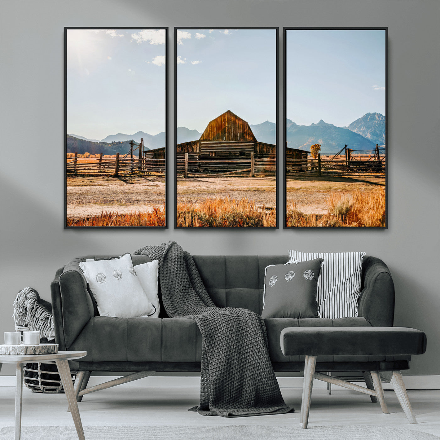 MGV-FC-48X32-3P - Vintage Old Barn Field Wall Art Canvas Print for Farmhouse Decor - Rustic Barn Wall Art Canvas Print