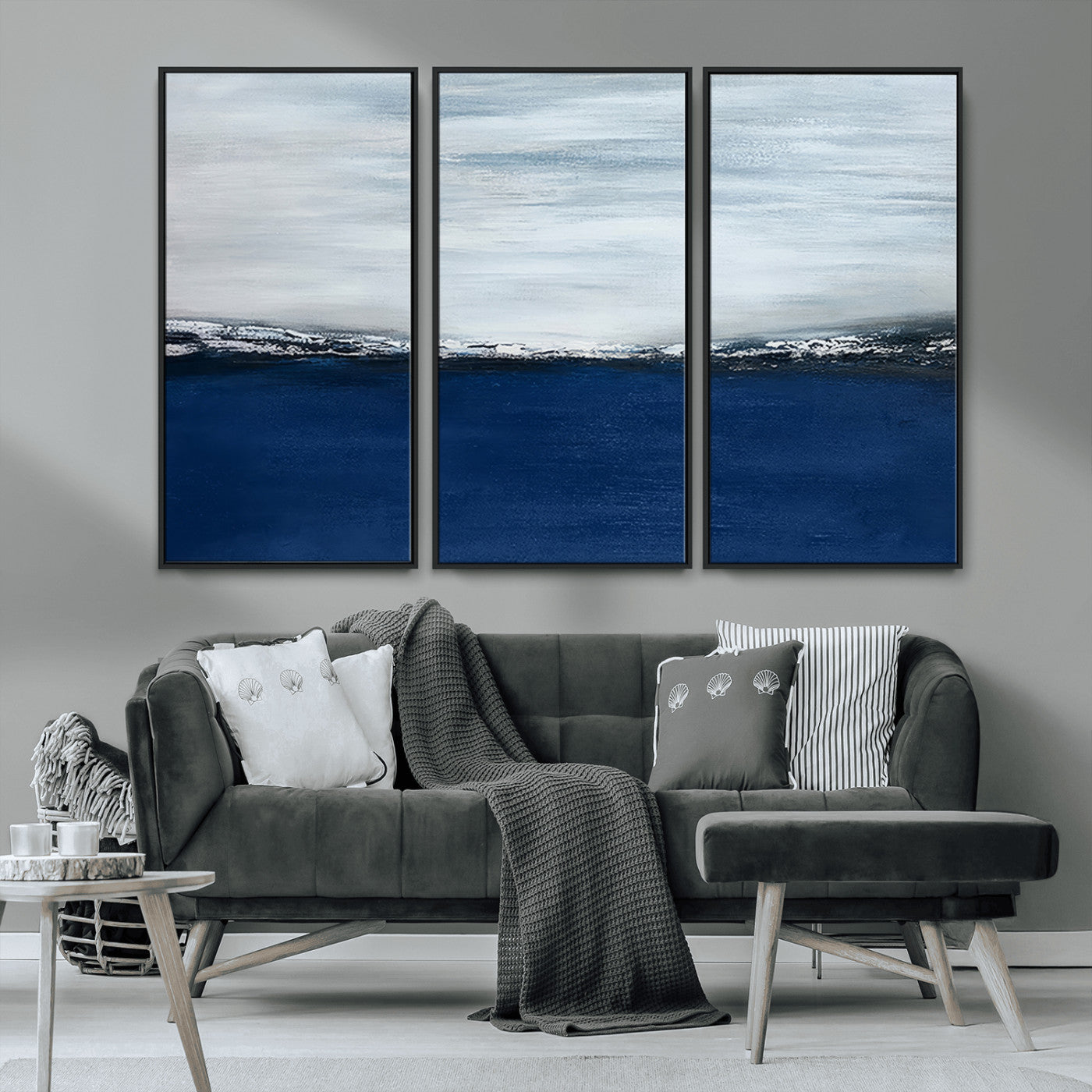 MGV-FC-48X32-3P - Navy Blue Abstract Wall Art Canvas Print