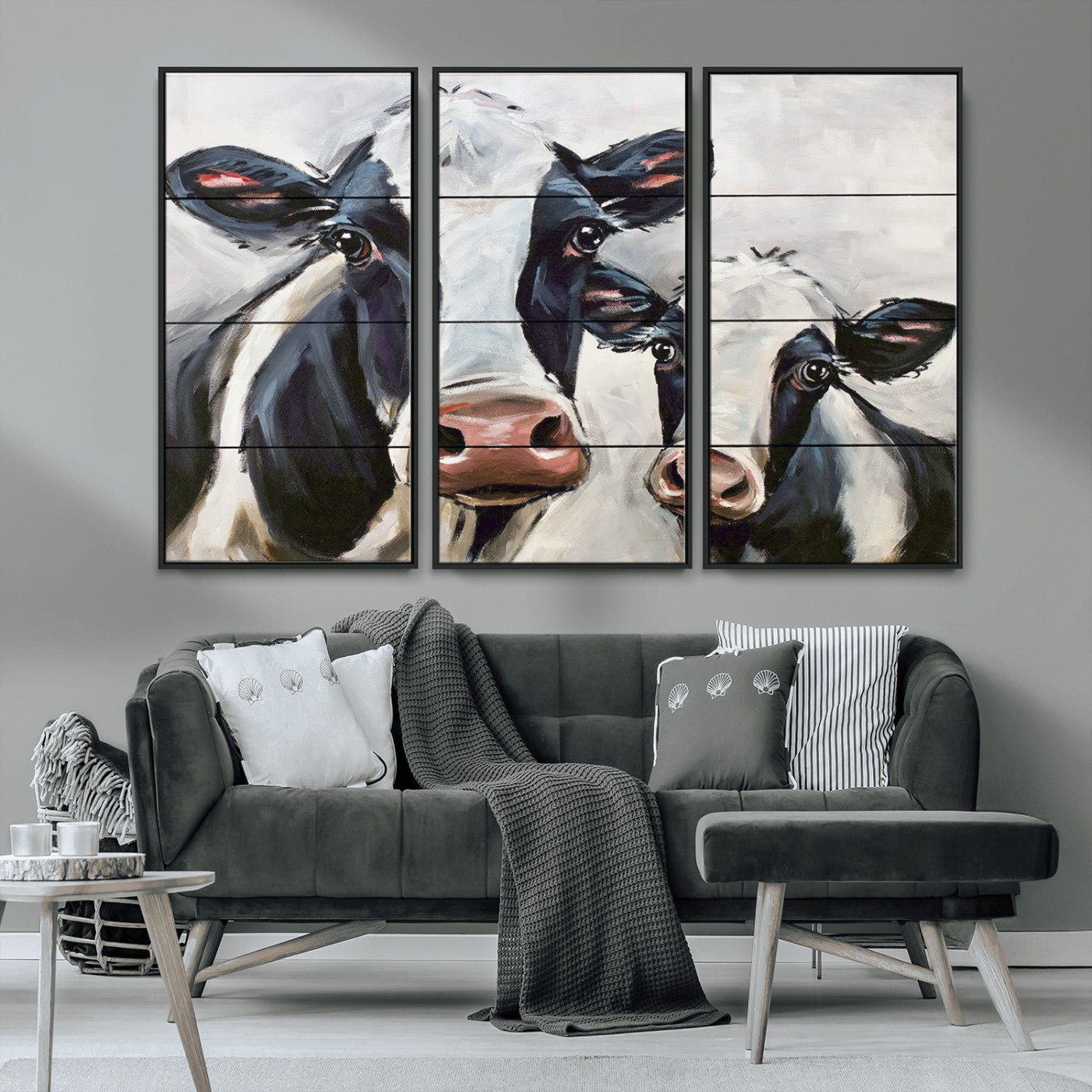 28934-MGV-FC-48X32-3P_Black-Vintage Baby and Mom Cattle Wall Art Canvas Print