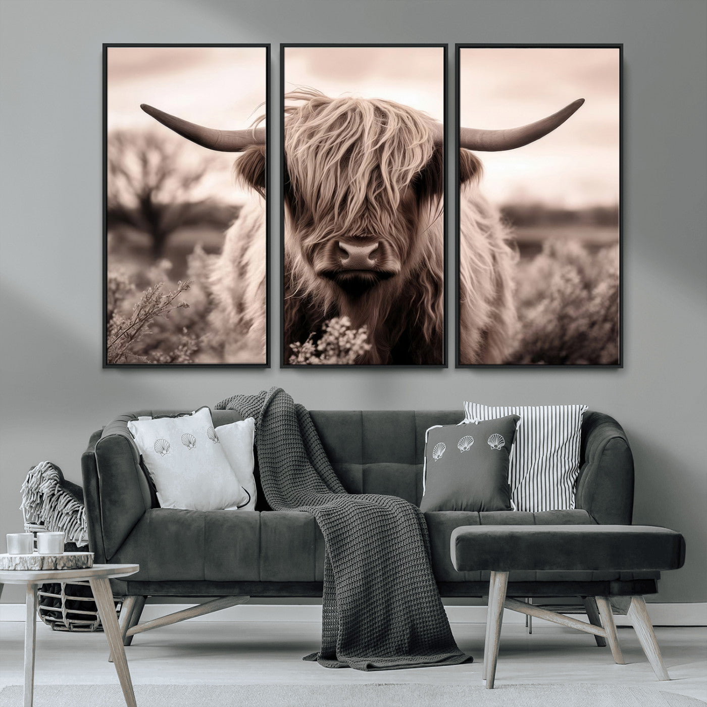 MGV-FC-48X32-3P - Scottish Cow Longhorn Wall Art Canvas Print