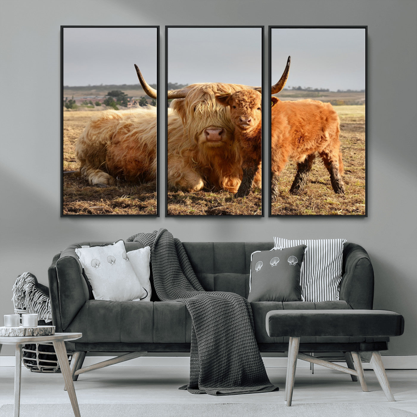 MGV-FC-48X32-3P - Highland Cow Canvas Wall Art Animal Print for Farm House Decor