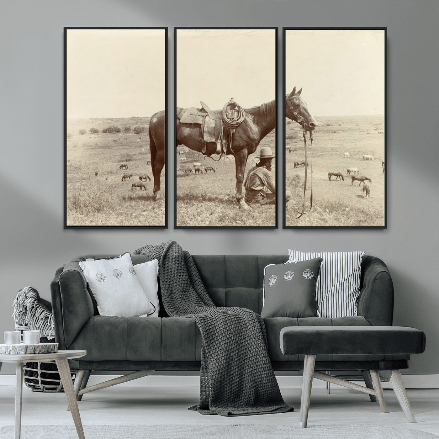 MGV-FC-48X32-3P - Cowboy Wall Art - Western Horse Canvas Print - Vintage Western Wall Art Canvas Print, Ready to Hang