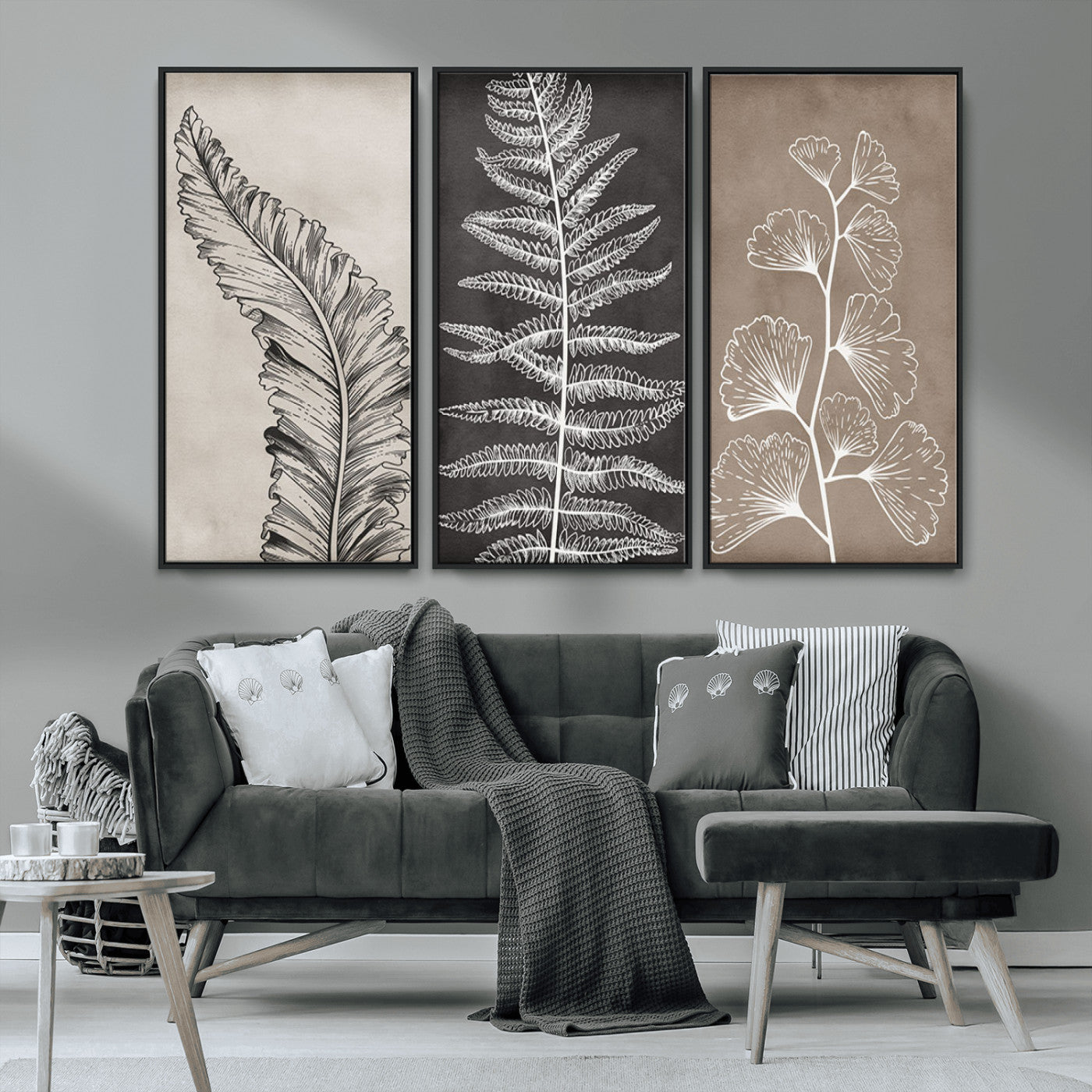 MGV-FC-48X32-3P - Minimalist Botanical Wall Art Canvas Print, Framed and Ready to Hang - Nature Art Print for Home
