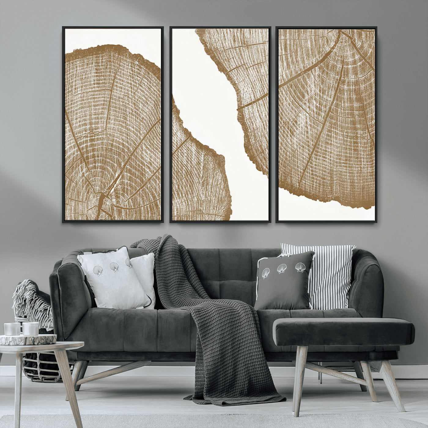 -Rustic Brown Tree Ring Wall Art Canvas Print – Framed and Ready to Hang – Elegant Nature-Inspired