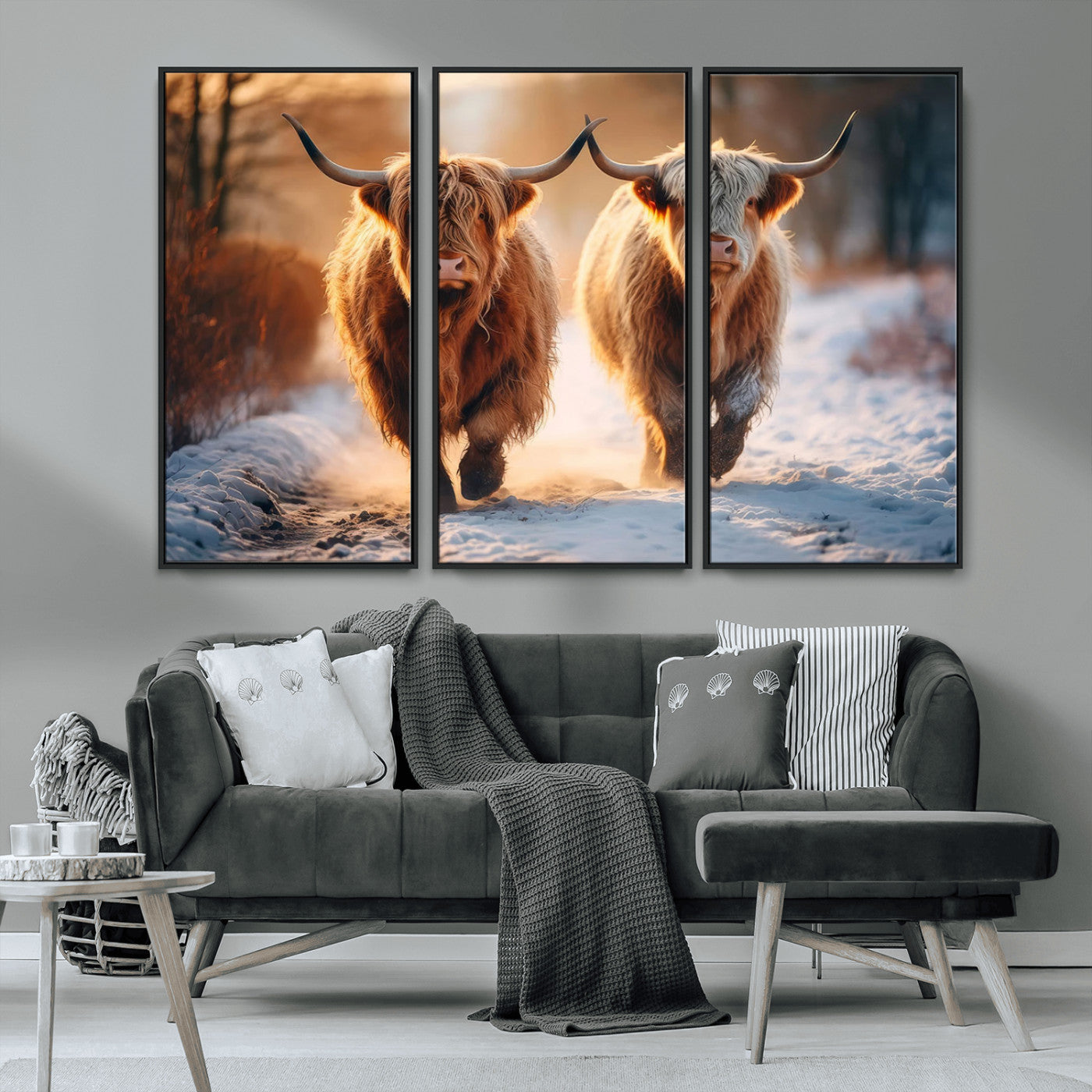 MGV-FC-48X32-3P - Scottish Highland Cow Horn Farm Wall Art Canvas Print