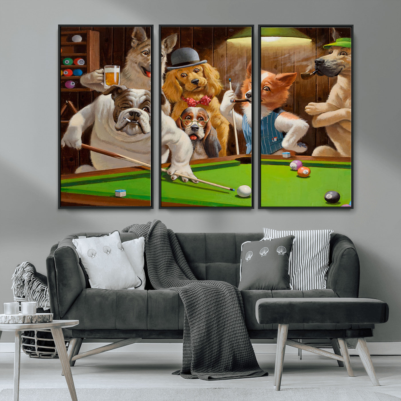 MGV-FC-48X32-3P - Dogs Playing Pool Canvas Wall Art Funny Gifts Dog Print