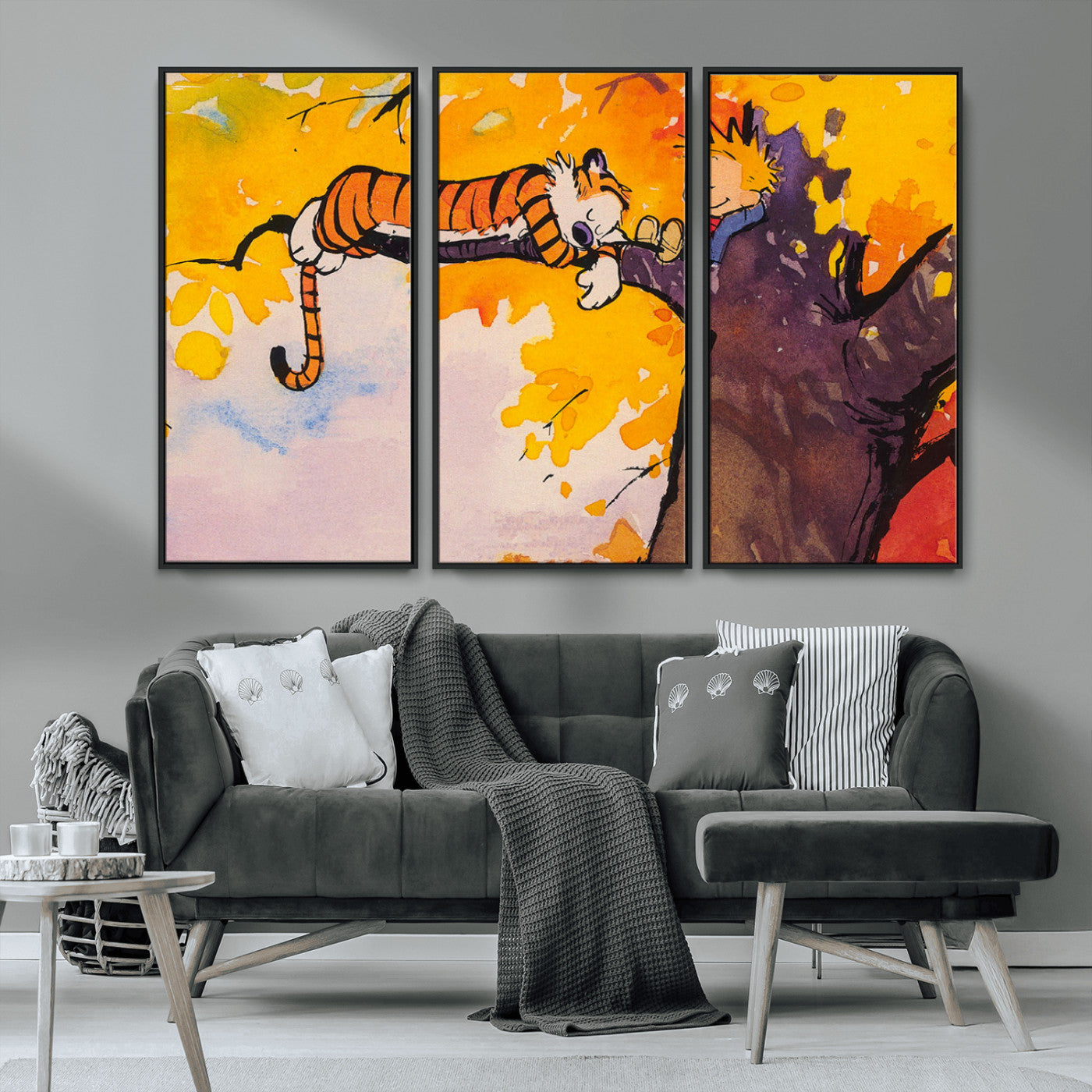 MGV-FC-48X32-3P - Calvin and Hobbes Tree Scene Canvas Print | 3 Panel Large Wall Art for Living Room or Kid’s Room,