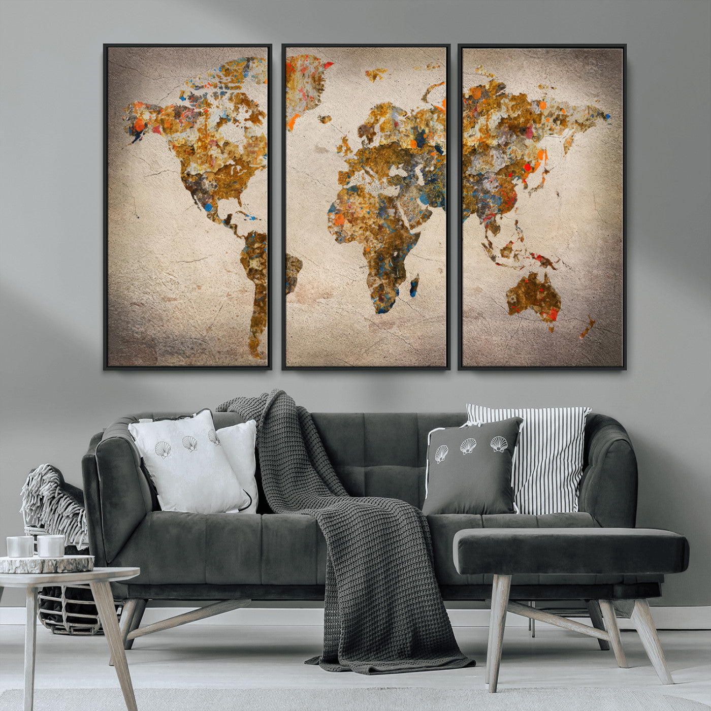 MGV-FC-48X32-3P - Push Pin World Map Canvas Print – Framed Wall Art for Couples to Track Their Travels – Anniversary