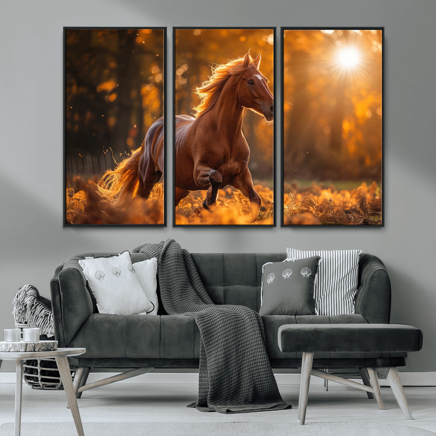 -Running Horse Sunset Forest Wall Art Canvas Print