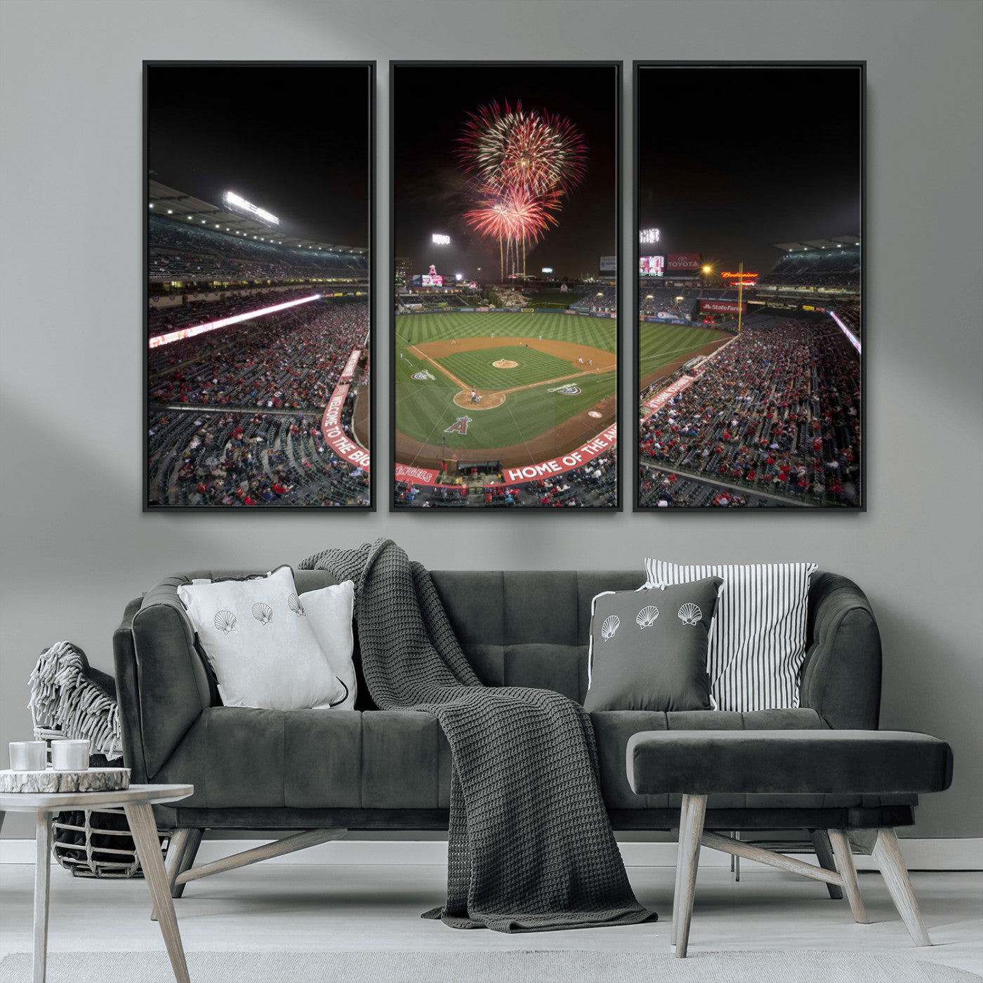 MGV-FC-48X32-3P - Fireworks at Angel Stadium – Los Angeles Angels Night Game Canvas Print, Framed, Ready to Hang