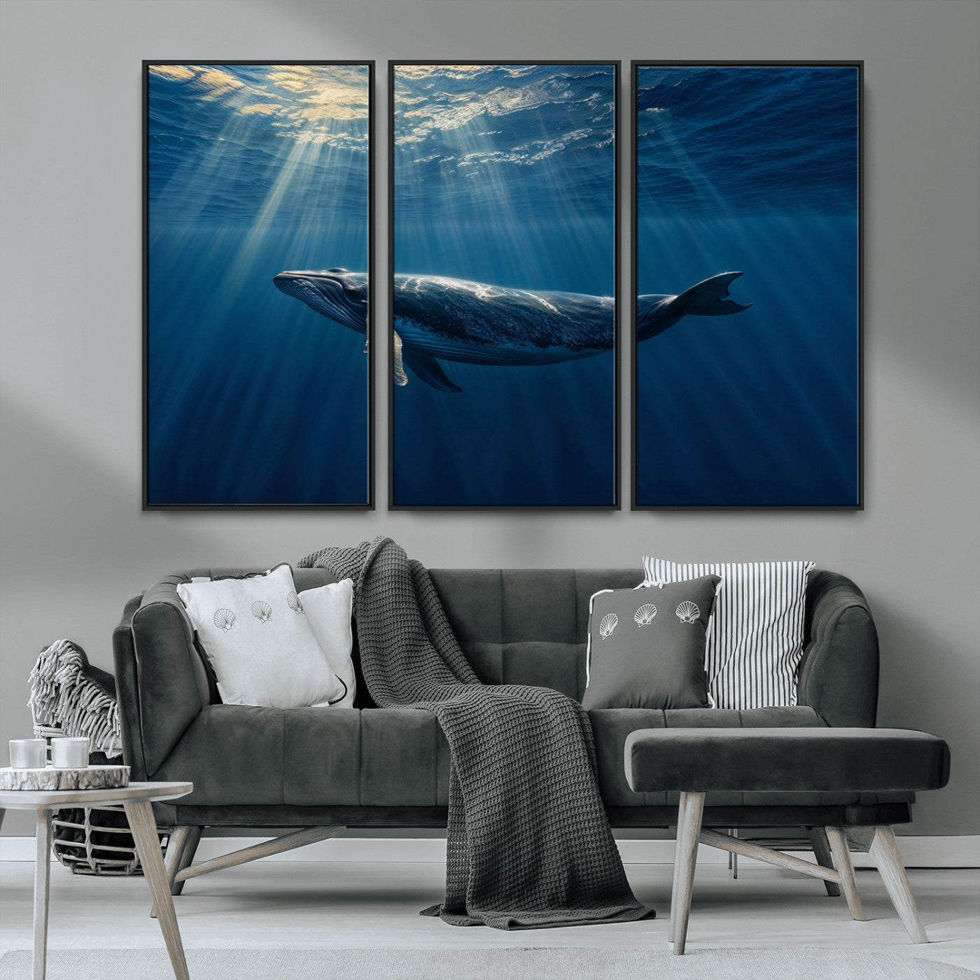 -Whale under Ocean Wall Art Canvas Print