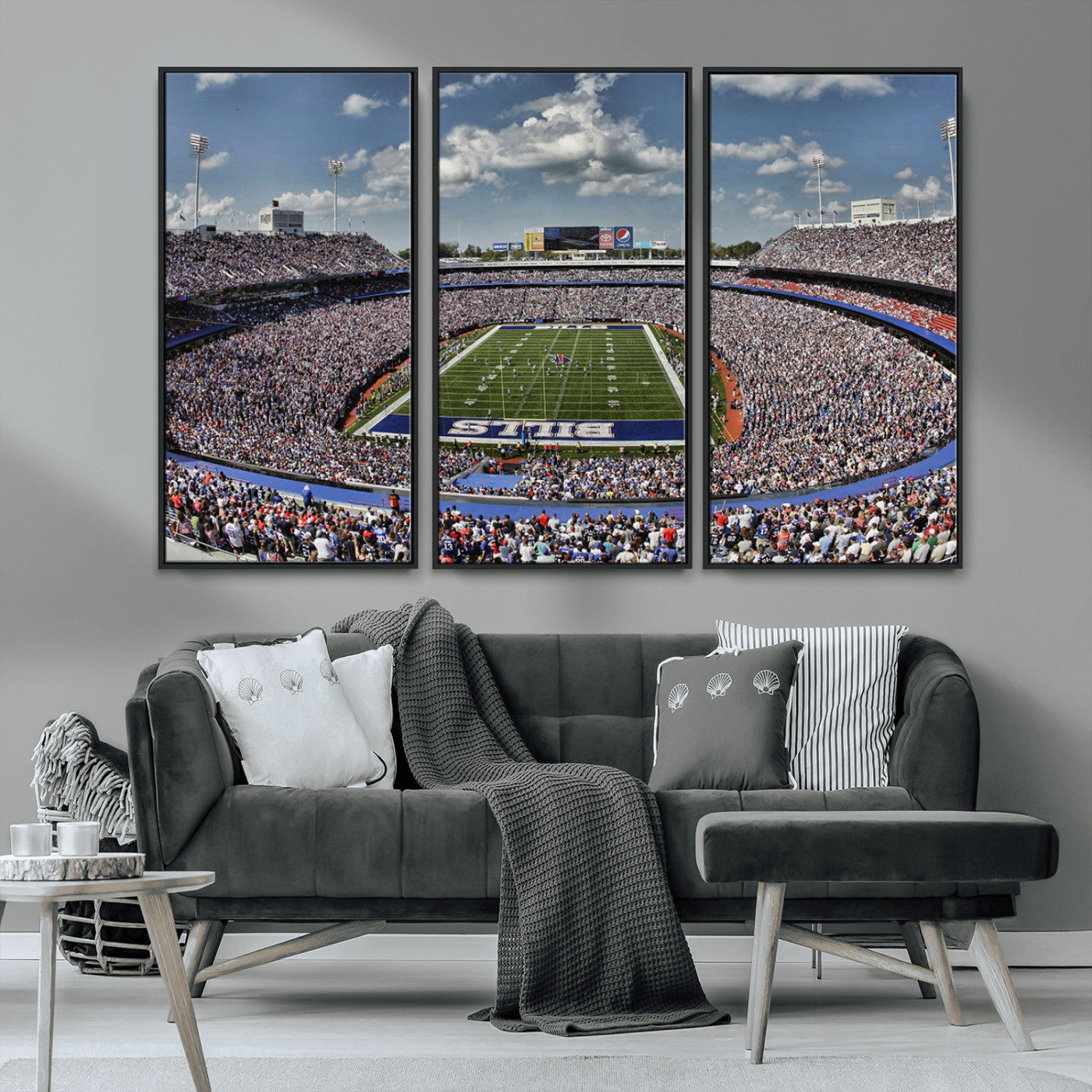 MGV-FC-48X32-3P - Buffalo Bills Highmark Stadium Wall Art Canvas Print - Bills Stadium Game Day Triple Canvas Wall Art - Buffalo Bills NFL Match