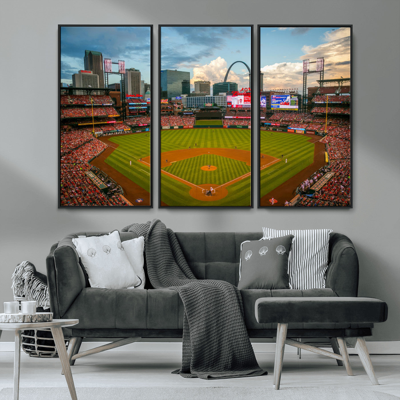 MGV-FC-48X32-3P - Busch Stadium Wall Art Print | St. Louis Cardinals Baseball Stadium Canvas Print | Framed Sports Decor for Living Room, Man Cave Decor