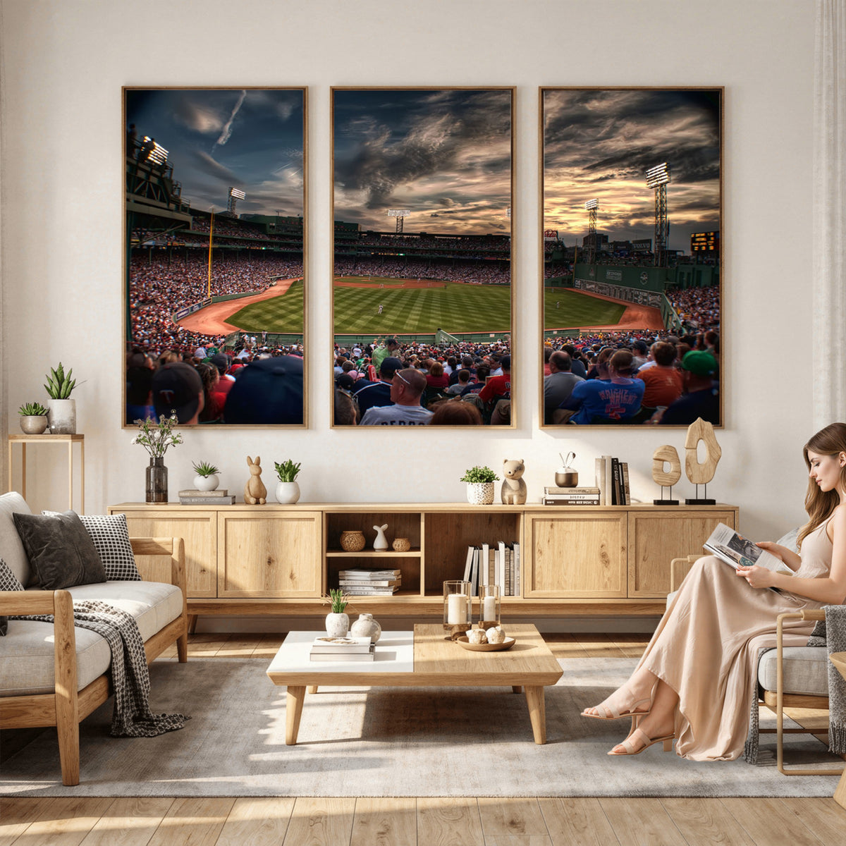 53432-MGV-CV-36X24 - Boston Red Sox Baseball Team Print, Massachusetts Fenway Park Stadium Wall Art Canvas Print