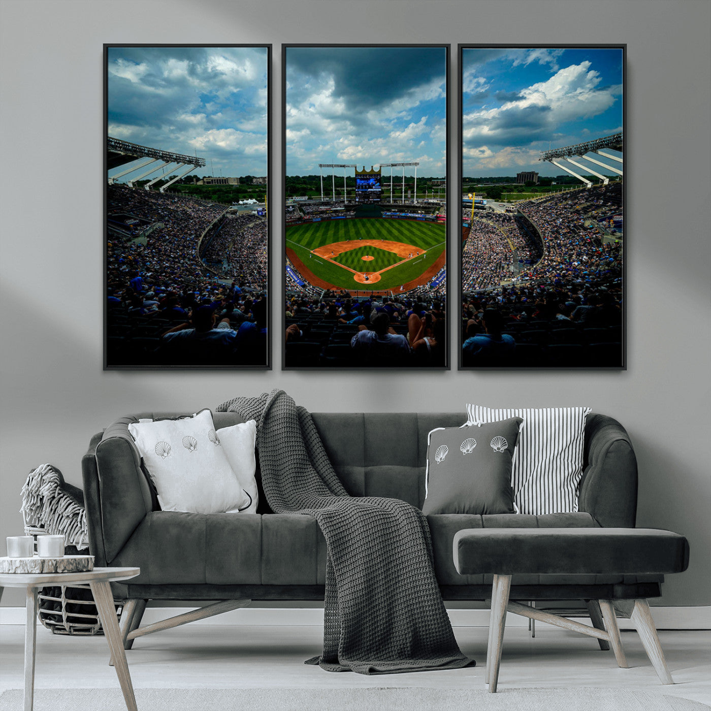 MGV-FC-48X32-3P - 3-Panel Kauffman Stadium Wall Art Print | Large Kansas City Royals Baseball Canvas Print for Sports