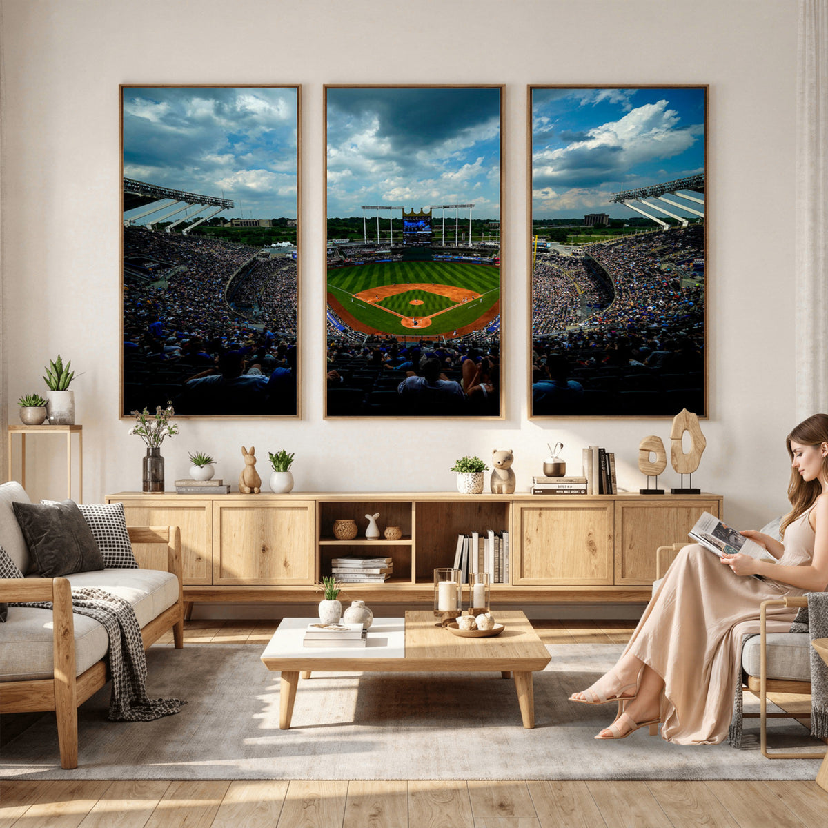 37127-MGV-CV-36X24 - 3-Panel Kauffman Stadium Wall Art Print | Large Kansas City Royals Baseball Canvas