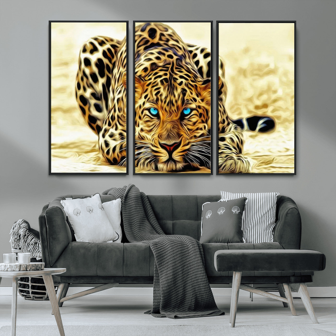 -Blue-Eyed Leopard Canvas Wall Art - Framed Animal Print Ready to Hang - Fierce and Bold Decor for