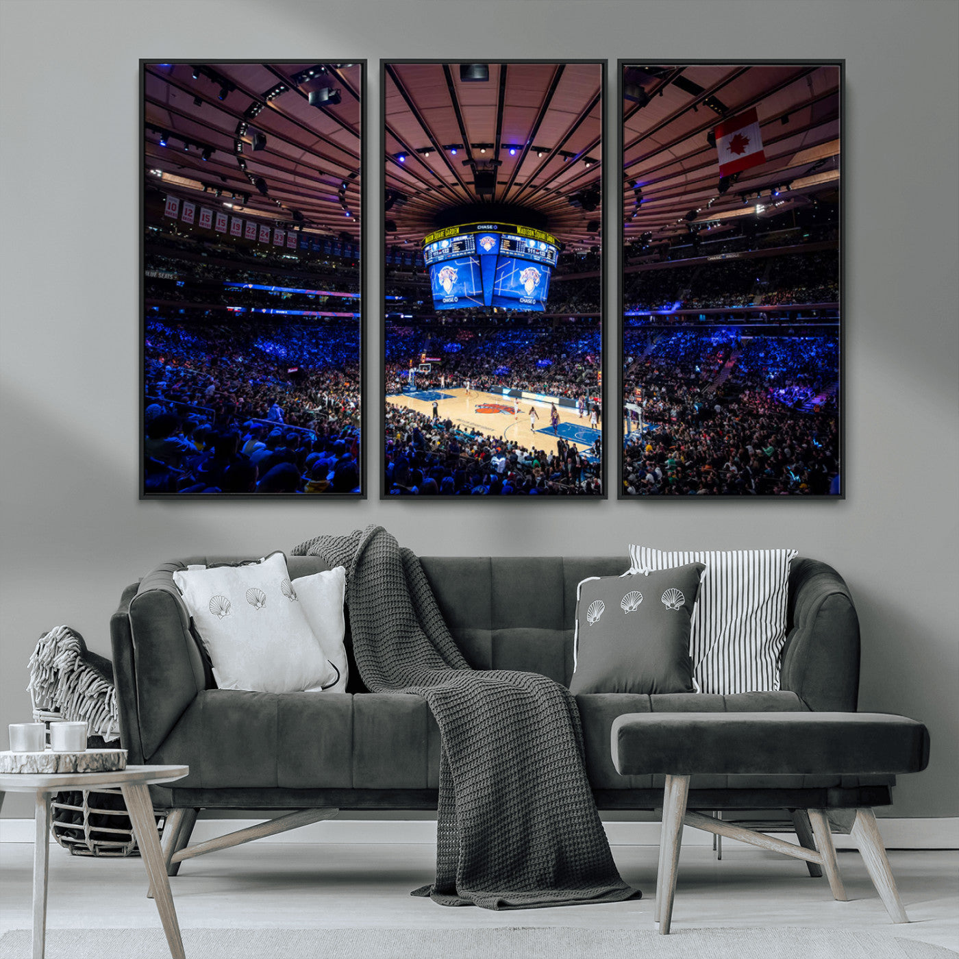 MGV-FC-48X32-3P - Madison Square Garden Basketball Arena Print - Madison Square Garden Basketball Game Triple Canvas Wall Art - NBA Match Atmosphere